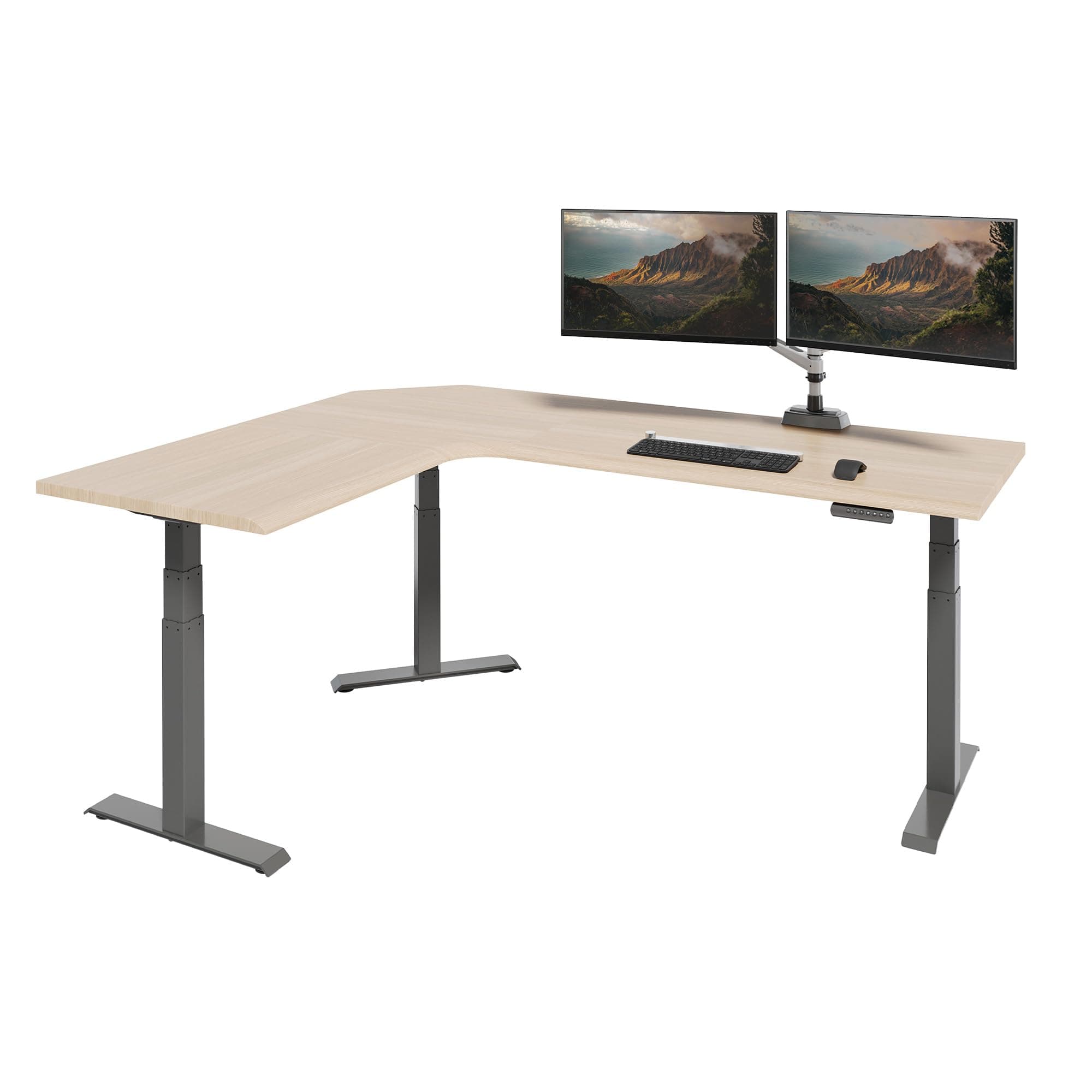 ComfortEdge 80x60 L-Shape Electric Standing Desk – Height Adjustable Sit-Stand VariDesk for Corner Office with Reversible Left/Right Design – Light Wood Top/Slate Legs (Ships in 3 Boxes)