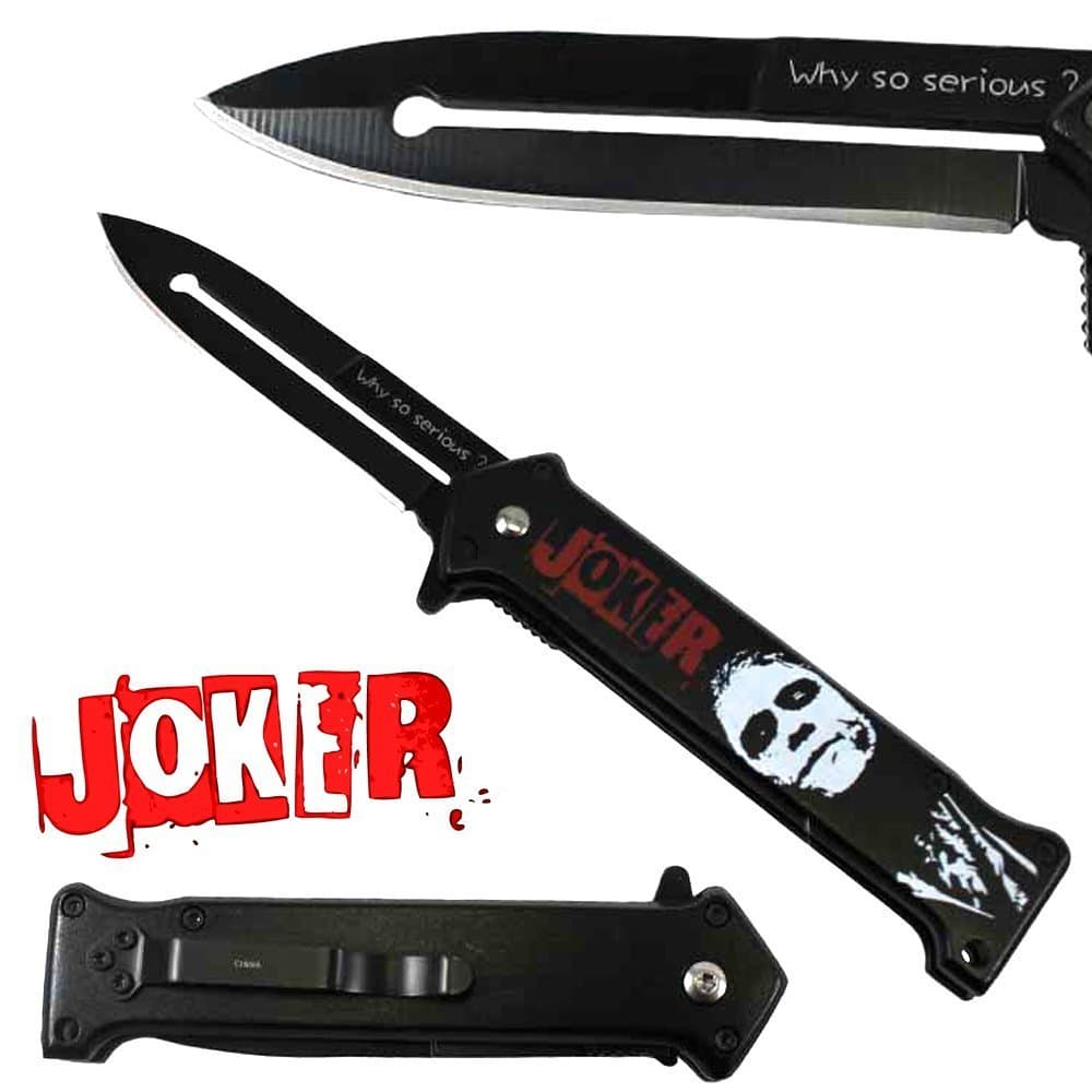 Joker Spring Assisted Opening Pocket Knife Why So Serious? with Belt Clip Tactical Batman Dark Knight 4 Variations (Black/White)