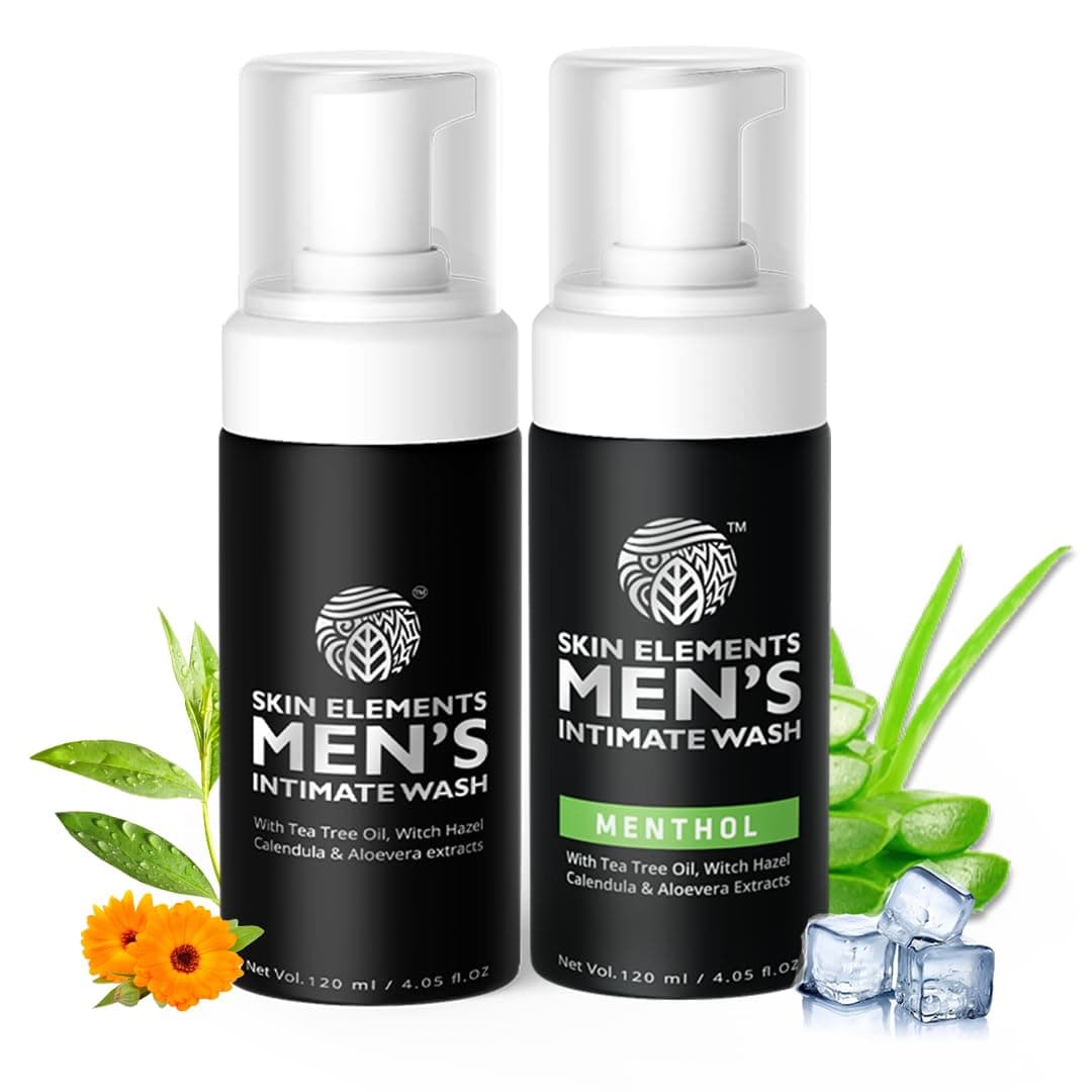 Skin Elements Intimate Wash for Men Combo | Tea Tree Oil & Menthol | pH Balanced Foaming Hygiene Wash | Controls Bad Odor & Sweat | 120 ml | Pack of 2 |