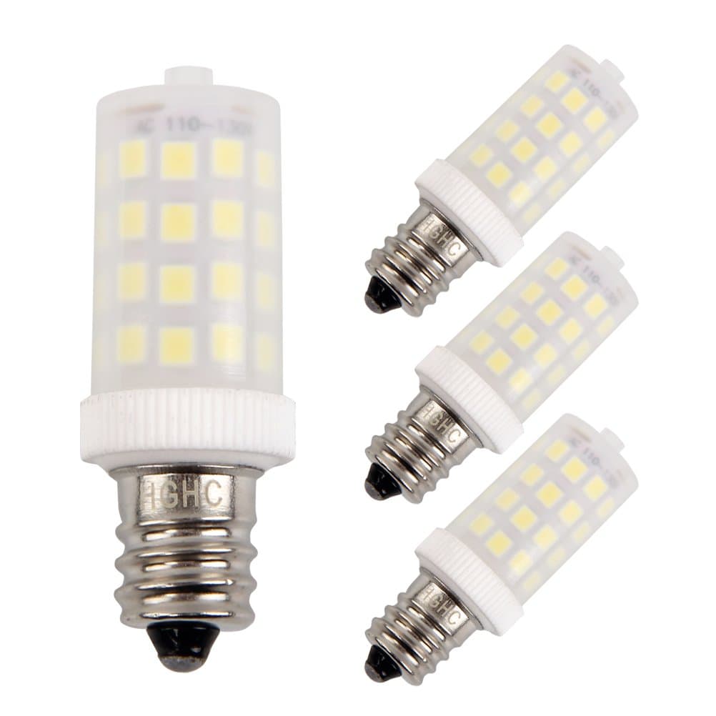 HRYSPN E12 led Light Bulb 120V 6000K Daylight White 5W 500LM Candelabra Screw Base, Halogen Bulb Replacement 15-50W, for Night Light, Refrigerator Light (Pack of 4)
