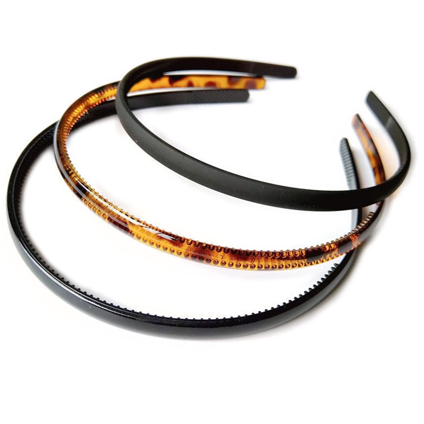 3 Pcs Plastic Plain Headbands Teeth Comb Headbands Skinny DIY Hair Bands headbands (1*Leopard Print+1* Black+1*Matte black)