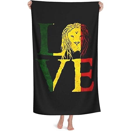 Beach Towel 52x33 Inches - Soft and Absorbent Microfiber Eco-Friendly Rasta Lion Jamaican Reggae Love, 32x52 Inch