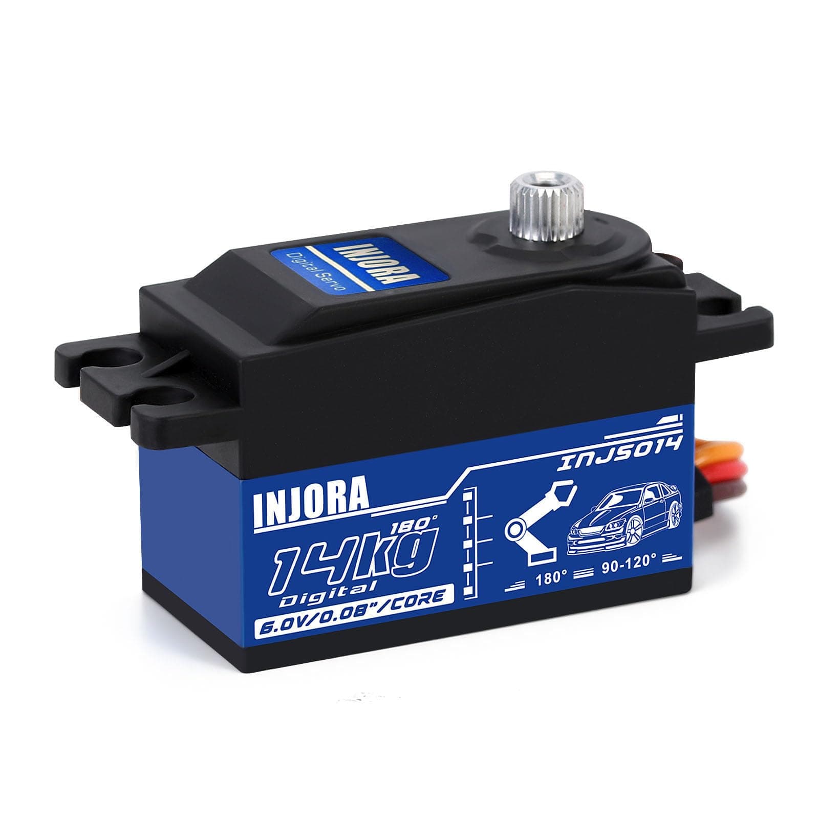 INJORA RC Digital Servo 14kg Low Profile Wing Servo High Torque Servo for 1/10 1/12 RC Vehicles On-Road Touring Drift Car Helicopter Fixed-Wing Airplane(Control Angle 90°-180°)