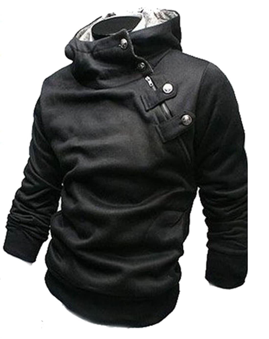 WantDo Men's Winter Sweatershirts Jacket Coat Two Sizes Smaller W03 (US Large Slim/ Tag Asia XXXL, Black