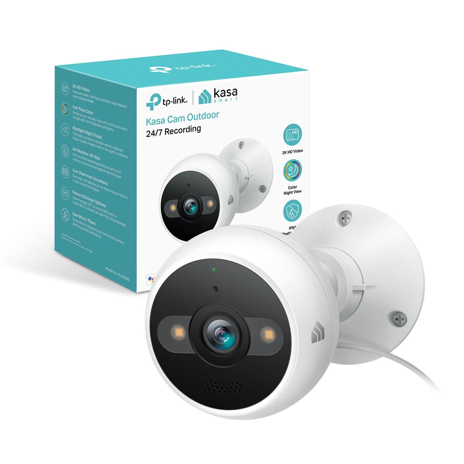Kasa 4MP 2K Security Camera Outdoor Wired, IP65, Starlight Sensor & 98 Ft Night Vision, 2-Way Audio w/Siren, Cloud/SD Card Storage, Alexa &Google Assistant Compatible(KC420WS), 1 Count (Pack of 1)