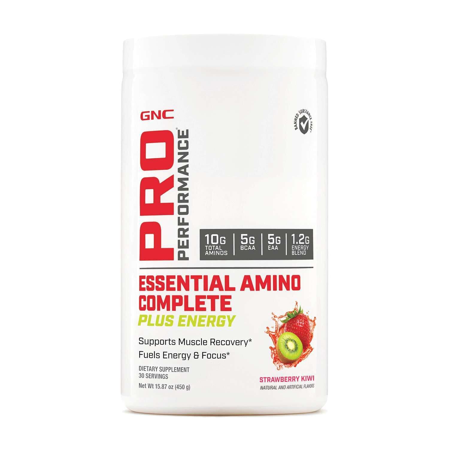 GNC Pro Performance Essential Amino Complete Plus Energy, Supports Muscle Recovery, Strawberry Kiwi, 15.9 oz.