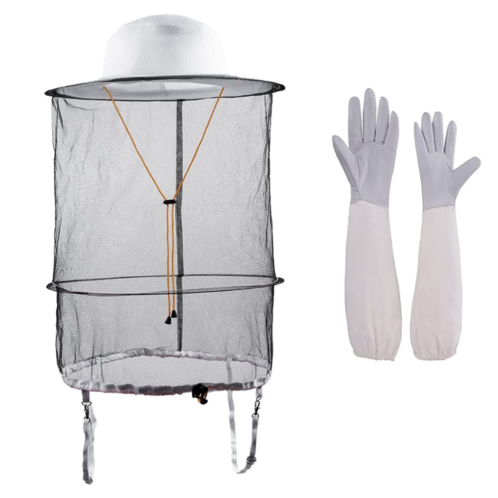 2 in 1 Beekeeping Beekeeper hat and Bee Gloves Insect Bug Mosquito Netting mesh Veil Hood Costumes for Men Women
