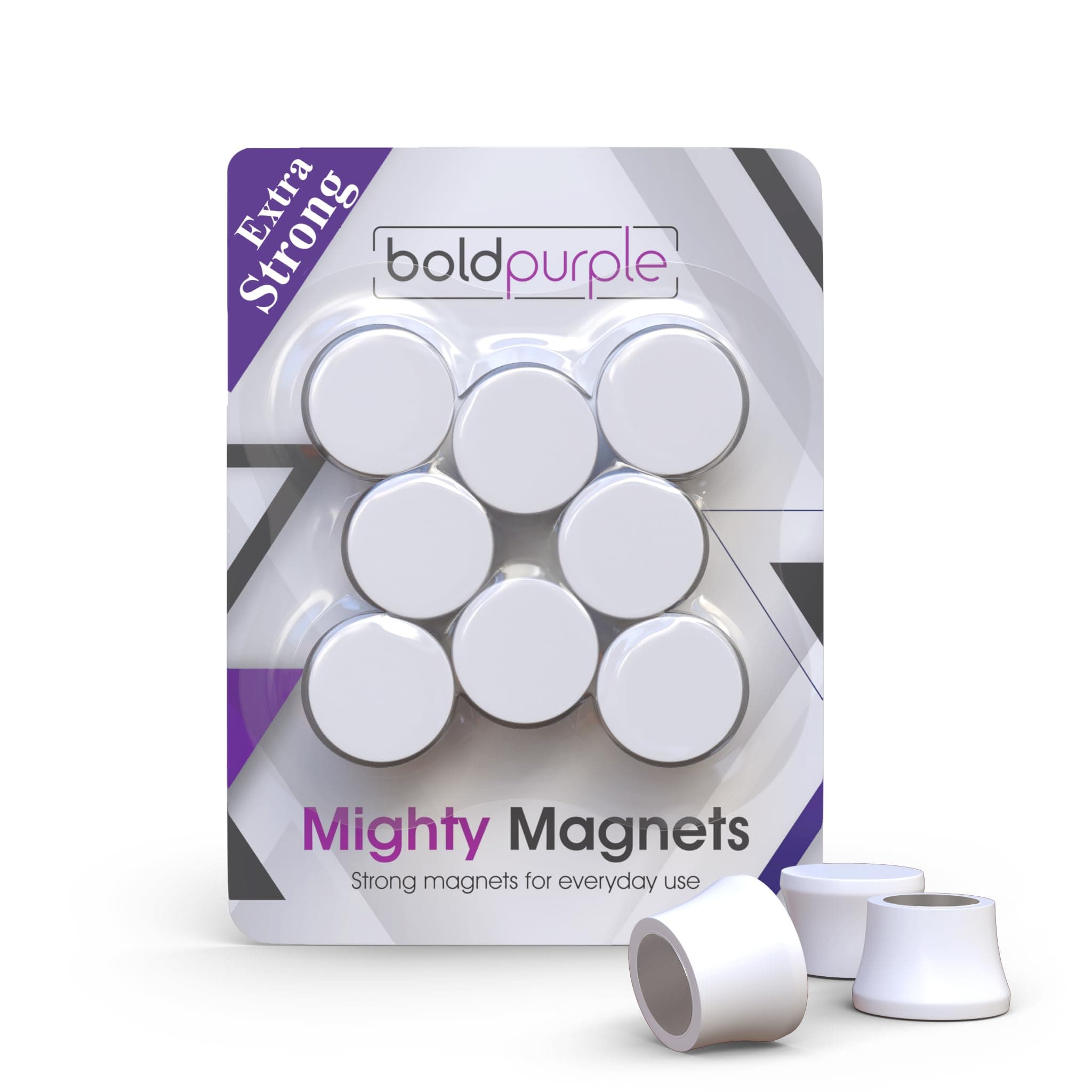 boldpurple Extra Strong Magnets for Whiteboard, Glassboard and Fridge (White, 8 Pack, Small). N52 Neodymium Rare Earth Heavy Duty Magnets for Home and Office Supplies.