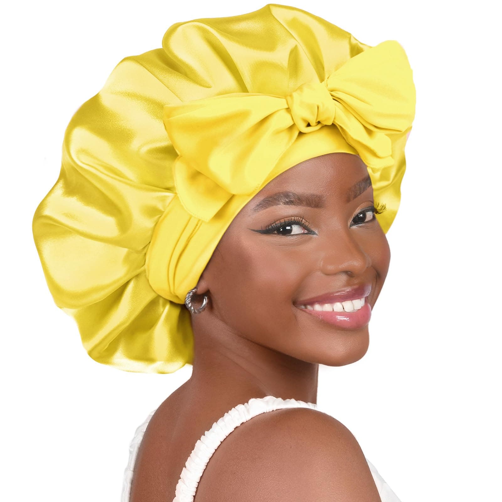 YANIBEST Adjustable Satin Bonnet for Sleeping Women Double Layer Hair Wrap Reduce Friction Prevent Frizz Natural Curly Hair