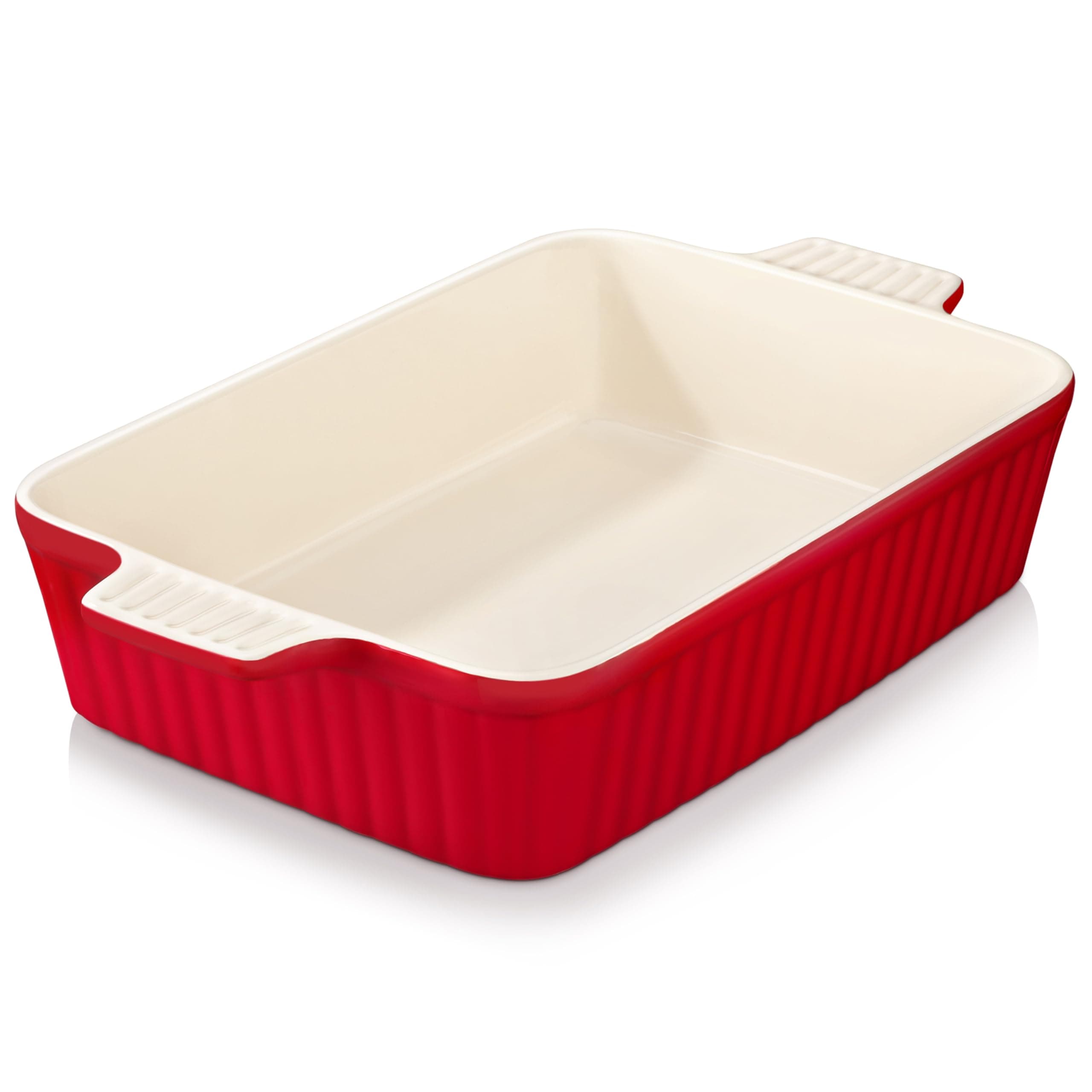 MALACASA 4.4 QT Baking Dish, 9x13 Large Casserole Dish for Oven, Ceramic Baking Pan, Rectangular Lasagna Pan Deep with Handles for Baking, Durable Microwave Oven Safe, Red, Series BAKE-BAKE