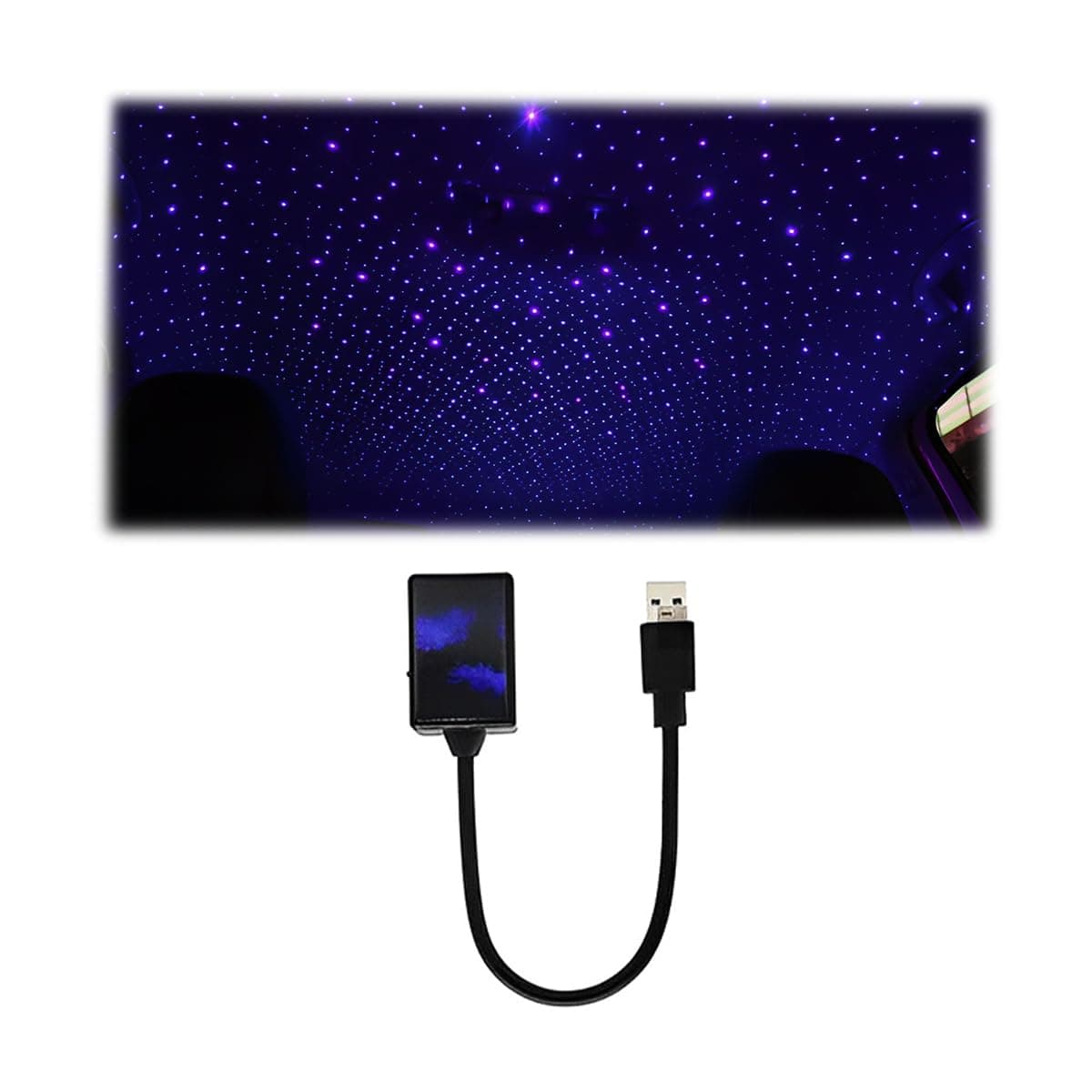 Portable USB Car Ceiling Light with Sound Activated LEDs - Romantic Night Light and Projector for Car Interior Decoration