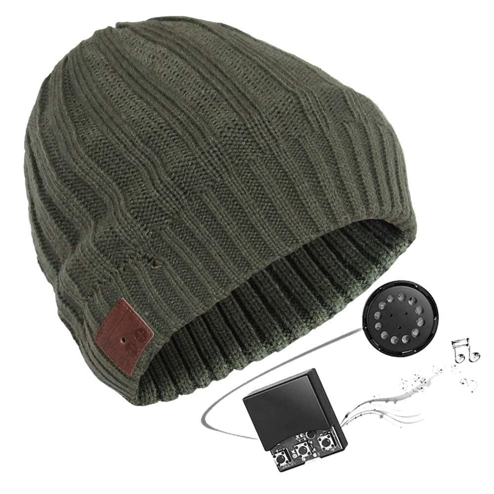 Zibaar Bluetooth Beanie Bluetooth Hat Bluetooth Beanie Hat Wireless Headphone Beanie Hat with Bluetooth V4.1 Headphone Headset and Mic Hands Free Talking Stripe Unisex Green