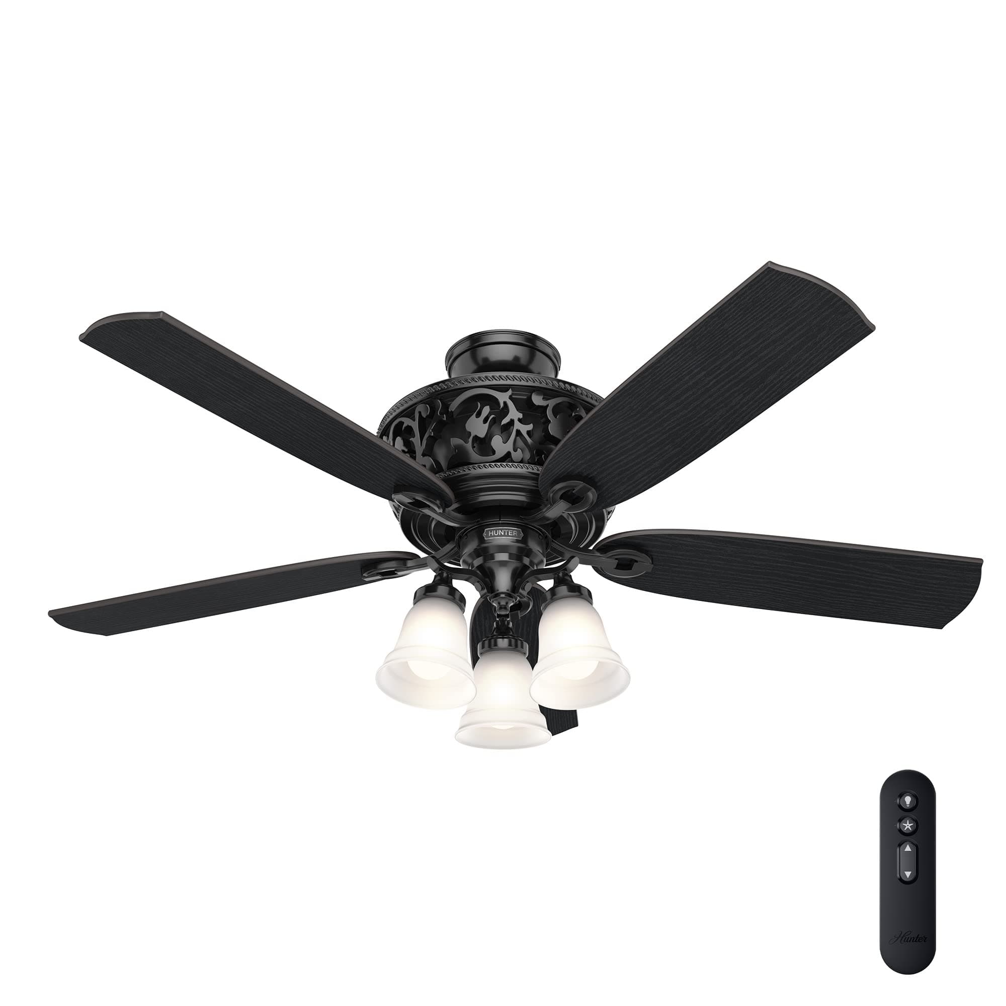 54 inch Indoor Ceiling Fan with LED Lights and Remote Control - Standard Mount Black Ceiling Fan, 5 Blades, For Bedroom, Living Room, or Kitchen, Quiet - Promenade 59545, Gloss Black