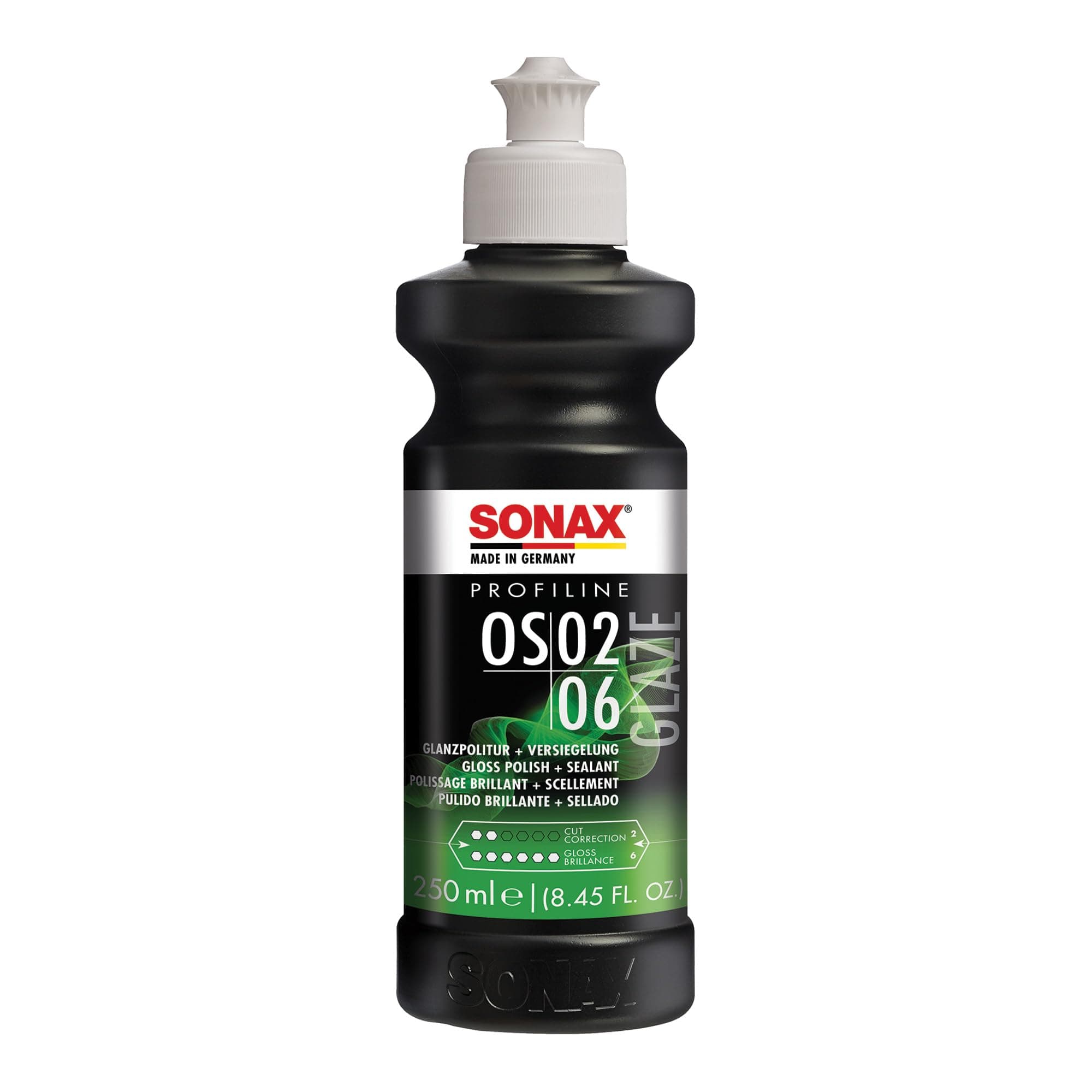 SONAX OS 02-06 Glaze | 3 in 1 Polish with Cutting, Polishing, and Protection | All-in-One Compound, Polish, and Ceramic Protection | Use with DA, Rotary, or by Hand (DIY), 8.45 OZ.