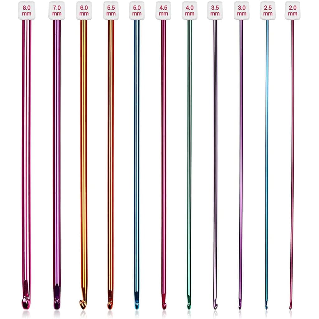 HASTHIP® 11PCS Long Crochet Hook Set, 2.0-8mm Aluminum Knitting Needles Set Crochet Hooks, Beginners Metal Multicolour Knitting Tools Set Knitting & Crochet Supplies for Beginners