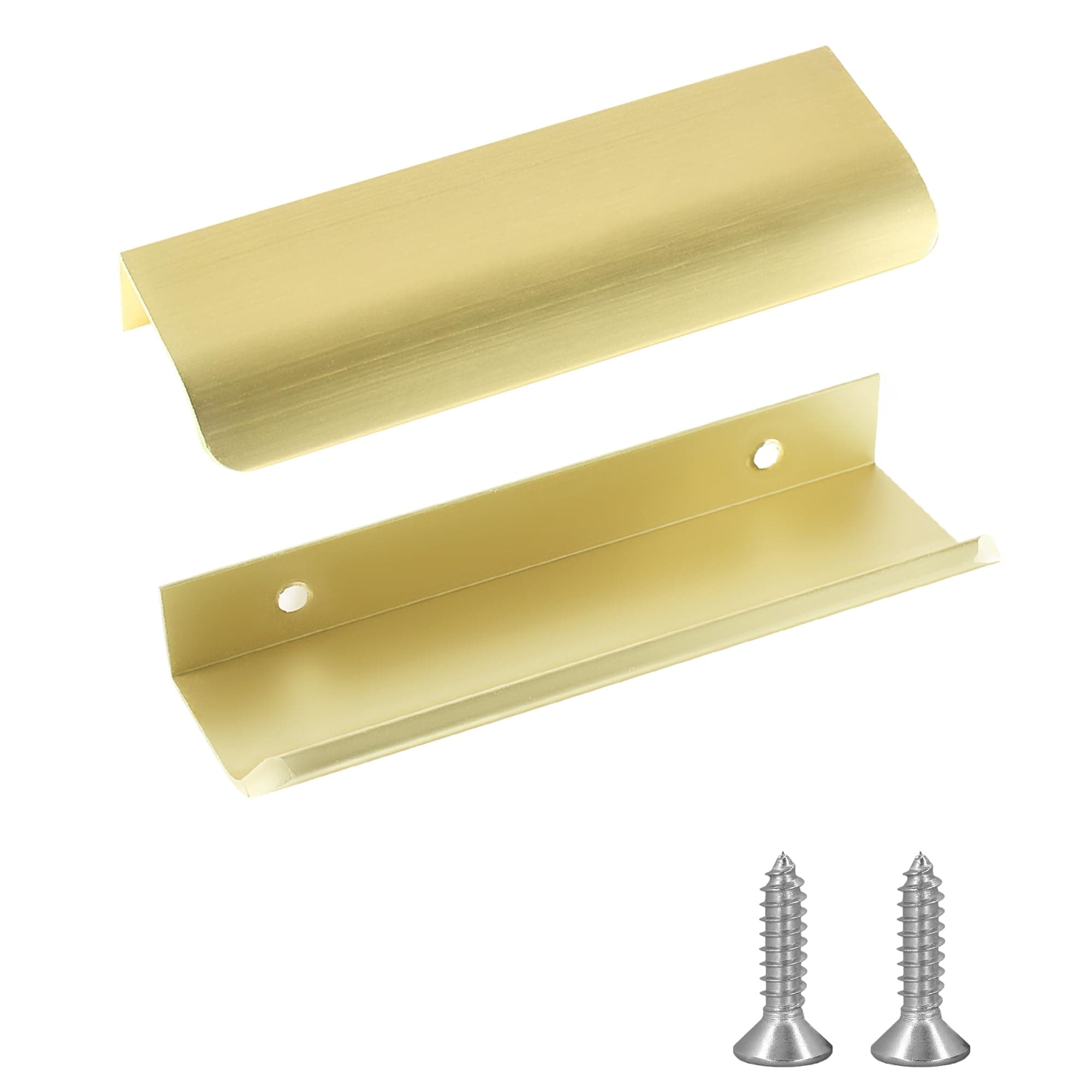 JOOJA 10 Pack Modern Style Finger Edge Pull Furniture DrawerHandles Hidden Cabinet Kitchen Drawer Handles Knobs, Brushed Brass 120(96) mm