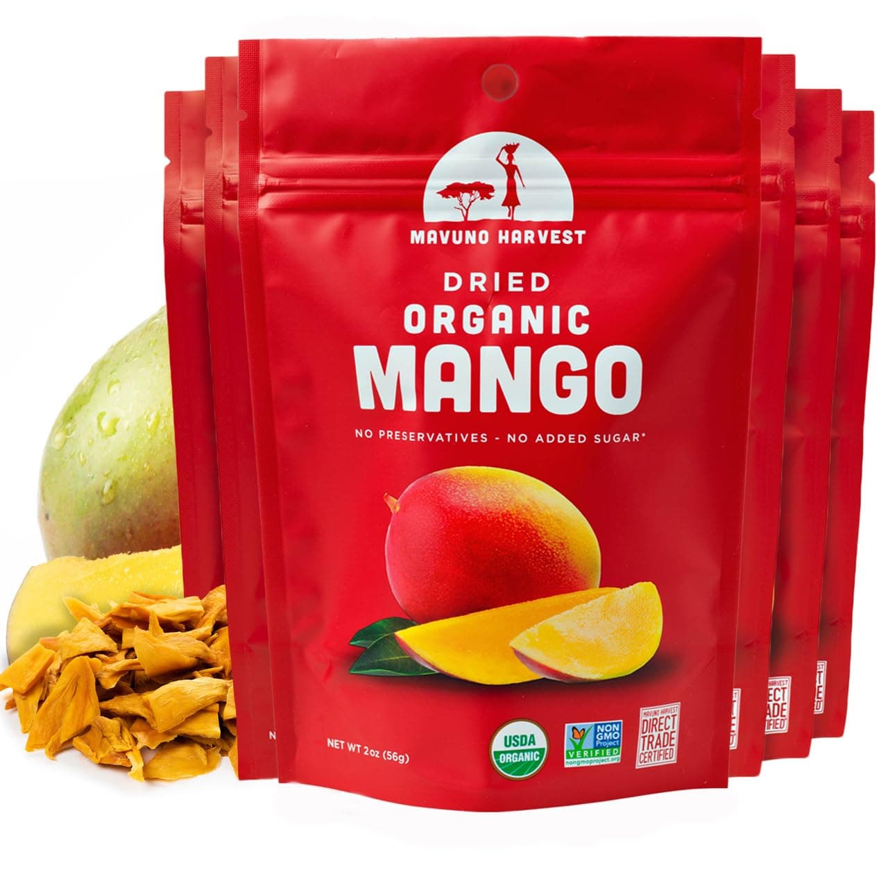 Mango Dried Fruit Snacks | Unsweetened Organic Dried Mango Slices | Gluten Free Healthy Snacks for Kids and Adults | Vegan, Non GMO, Direct Trade | 2 Ounce, Pack of 6