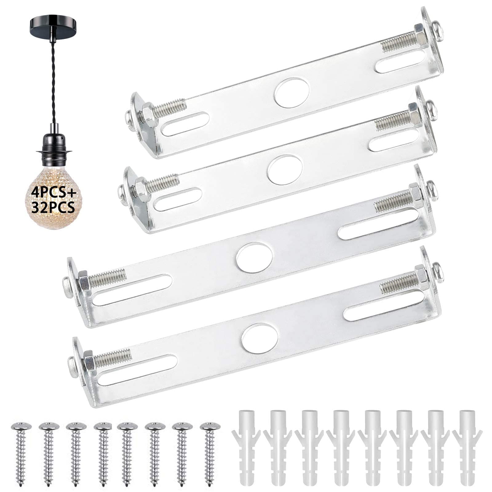 Stainless Steel 4Pcs Ceiling Light Fixture Bracket, 90mm/105mm, Iron, Ceiling Mount, Silver