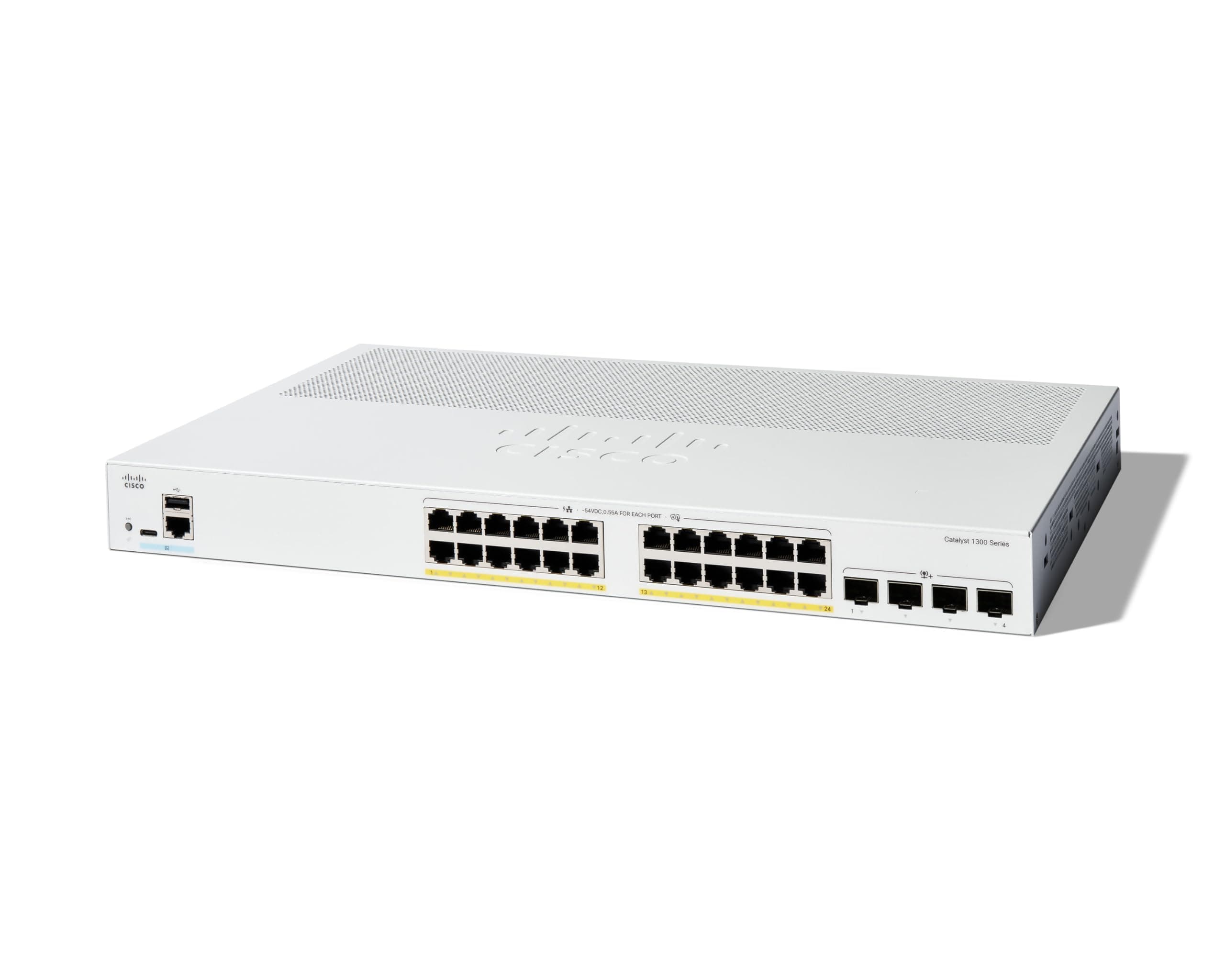 Cisco Catalyst 1300-24P-4X Managed Switch, 24 Port GE, PoE, 4x10GE SFP+, Limited Lifetime Protection (C1300-24P-4X)