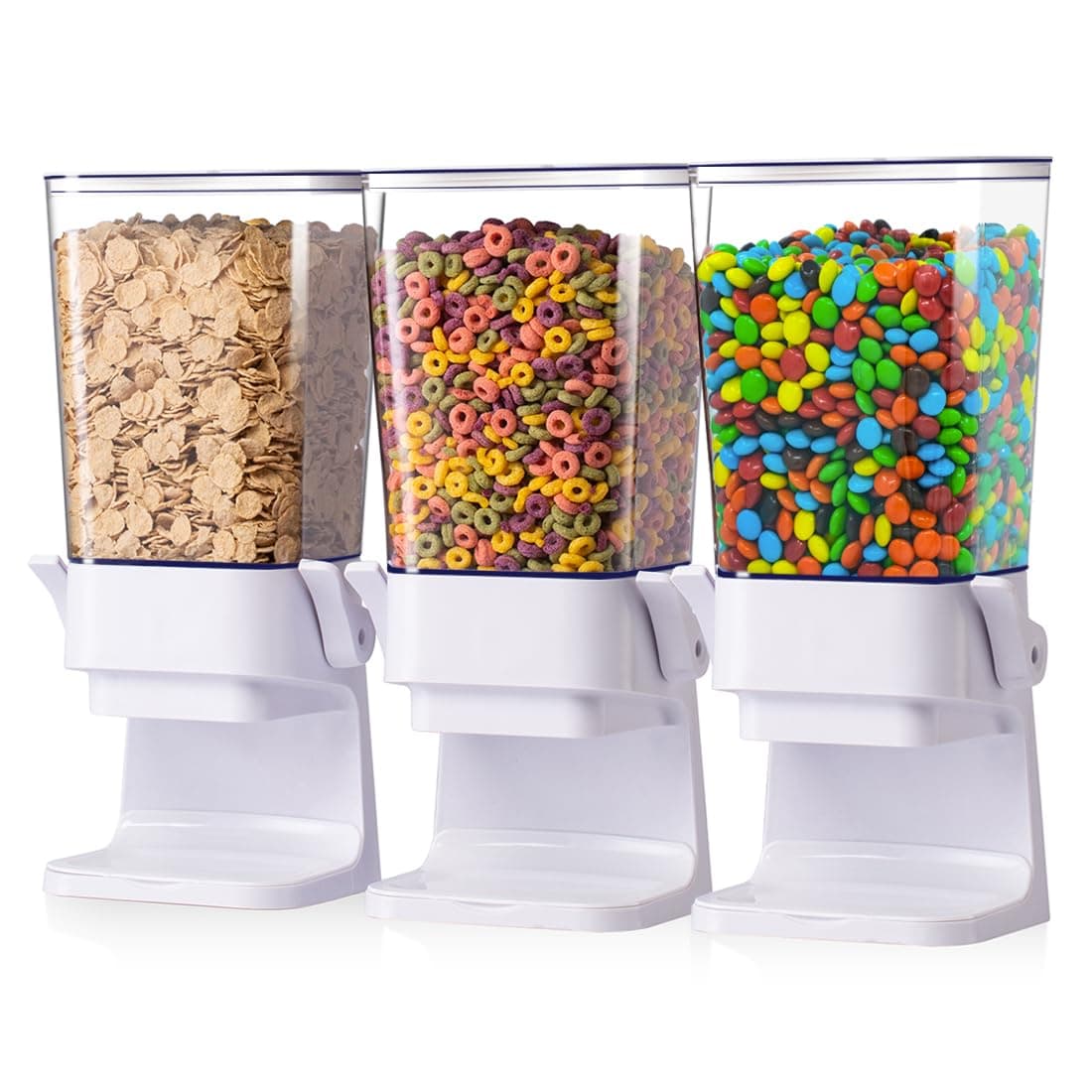 Cereal Dispenser Countertop, Cereal Containers Storage, 5L Organization and Storage Containers for Kitchen, Snack Dispenser for Rice, Grains, Nuts, Dry Food, Oatmeal, Pet food, White, 3Pc