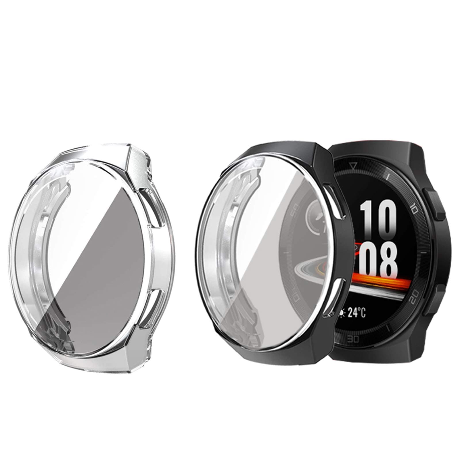 Compatible for Huawei Watch GT 2e Case, Blueshaw All-Around Protective TPU Bumper Cover Screen Protector Case Cover Compatible for Huawei Watch GT2e 46mm Smartwatch (2 Pack-Transparent+Black)