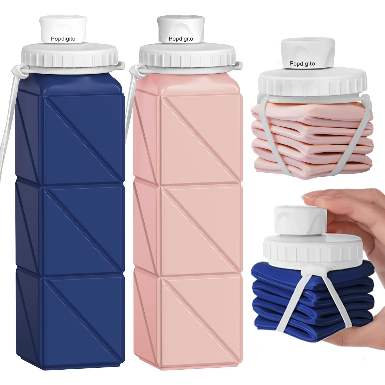 Collapsible Water Bottles 2 Pack Compact Portable,Leakproof,Bpa-Free Silicone Bottles For Travel,Hiking,Camping,Gym,Outdoor Sports.Curable,Lightweight,Reusable For On-The-Go Hydration