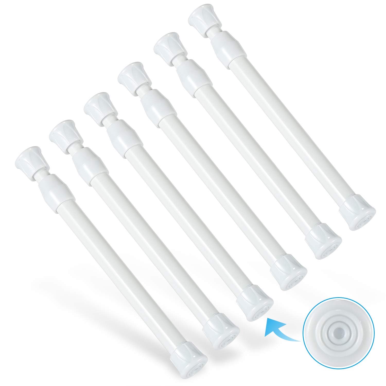 Goowin 6Pcs Tension Rod for Windows - No Drilling Rustproof Spring Adjustable Short Bars for Wardrobe, Bookcase (White, 7-11 Inch)