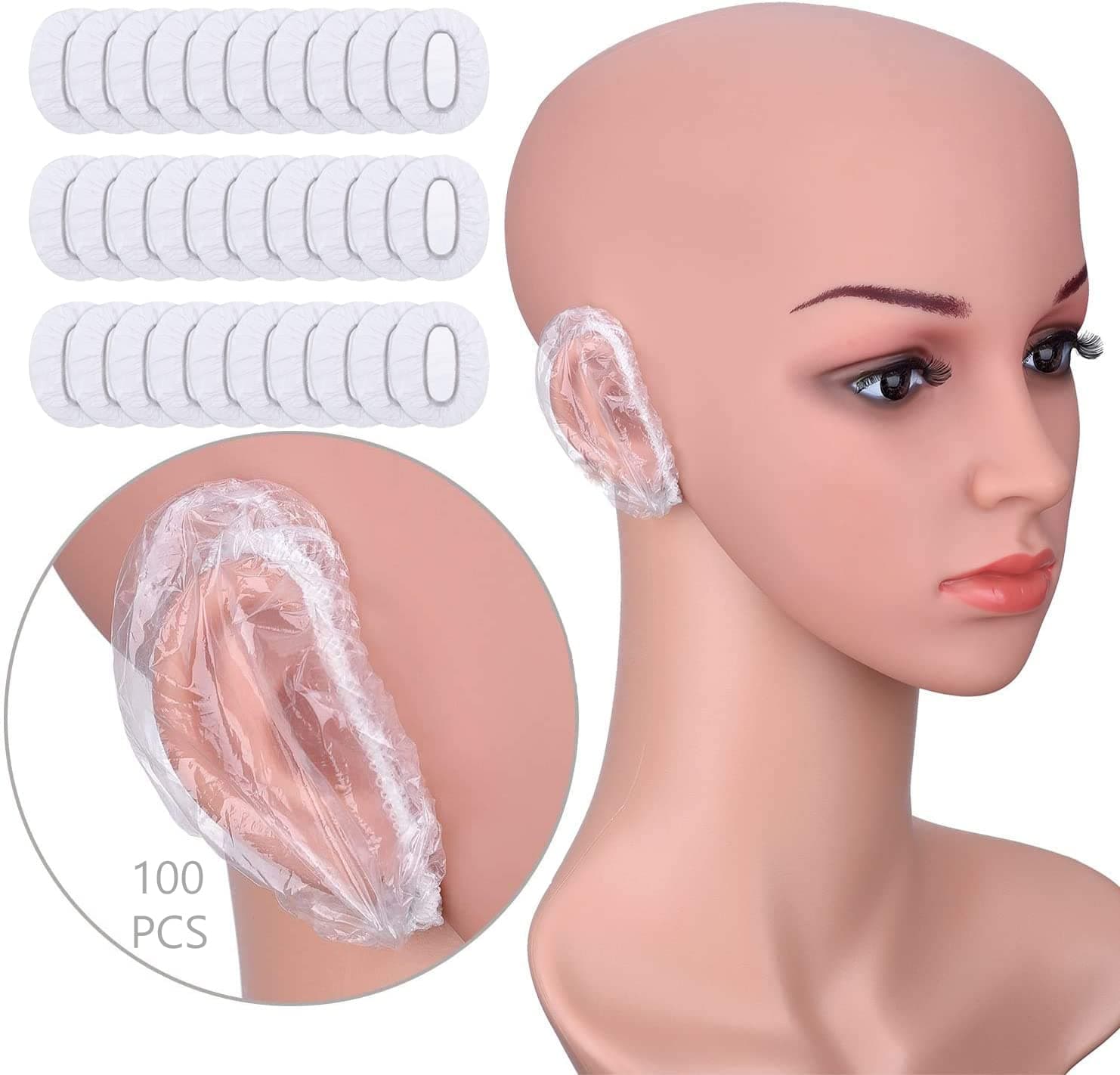 Cute Critters 100 Pack Clear Ear Protectors Waterproof Ear Covers for Hair Dye, Shower, Bathing,Colouring