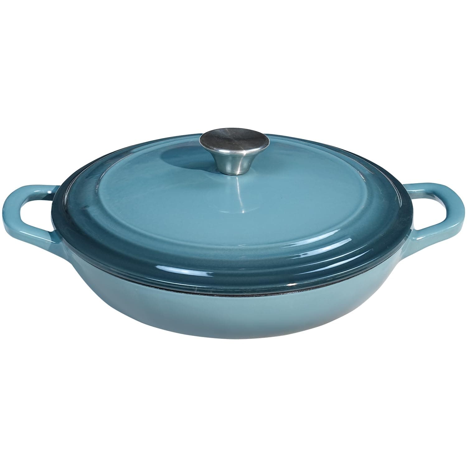 Braiser Enameled Cast Iron Braiser 3 qt Braiser Pan with Lid Slateblue Shallow Cast Iron Casserole Braiser Pan with Handels
