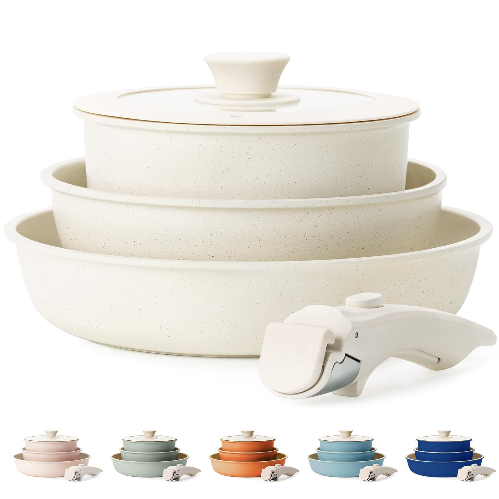 Kikcoin5 Pcs Pots and Pans Set Non Stick - Detachable Handle Cookware Set, Induction Nonstick Kitchen RV Cooking Set Removable Handle - Dishwasher & Oven Safe &Heat Evenly for Better Cooking