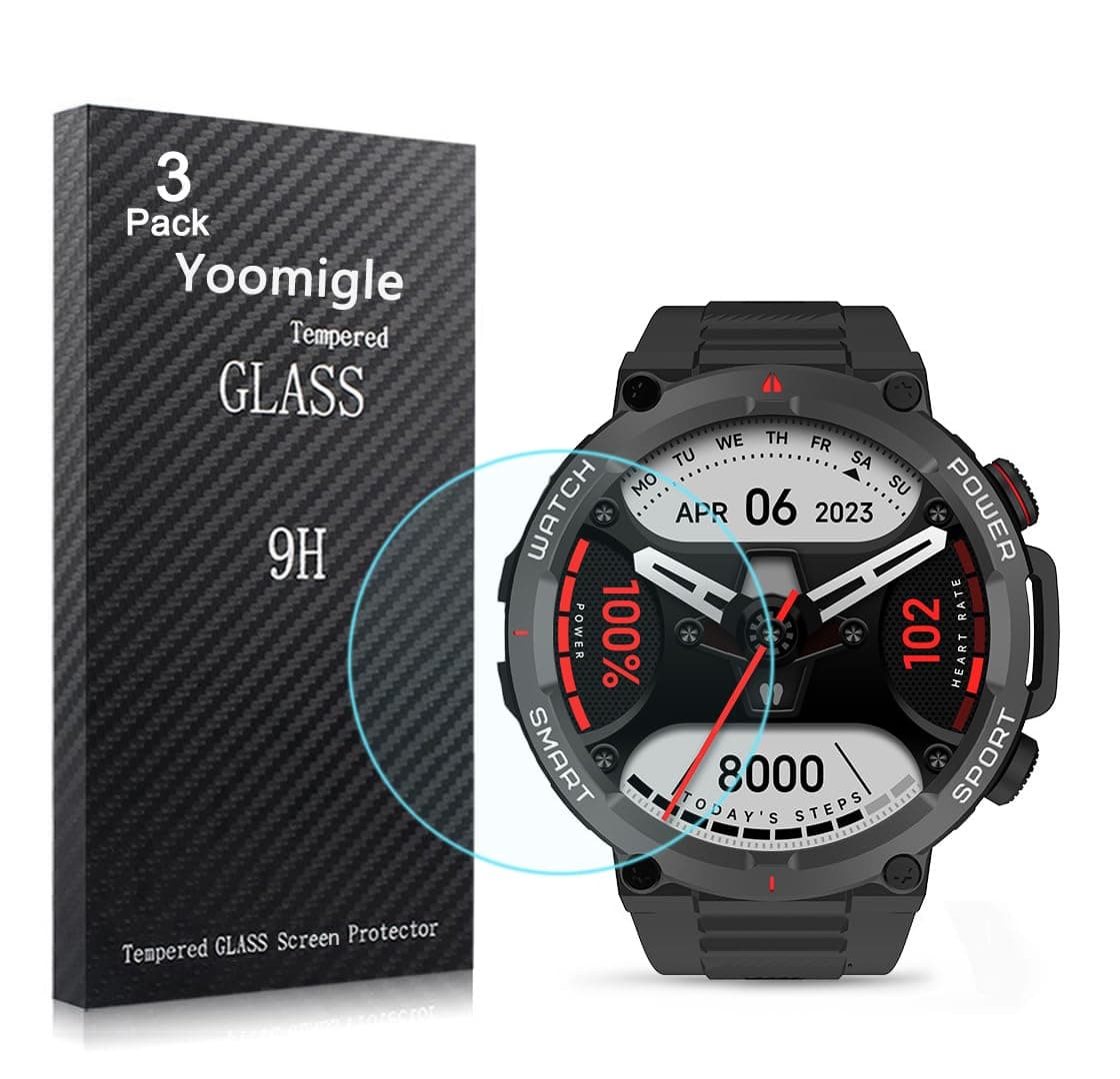 Yoomigle 3 Pack Compatible with Blackview W50 1.39 Inch Smartwatch Screen Protector Tempered Glass Compatible for IOWODO W50 1.39” Smart Watch Screen Protectors Foils Glass Anti-Scratch