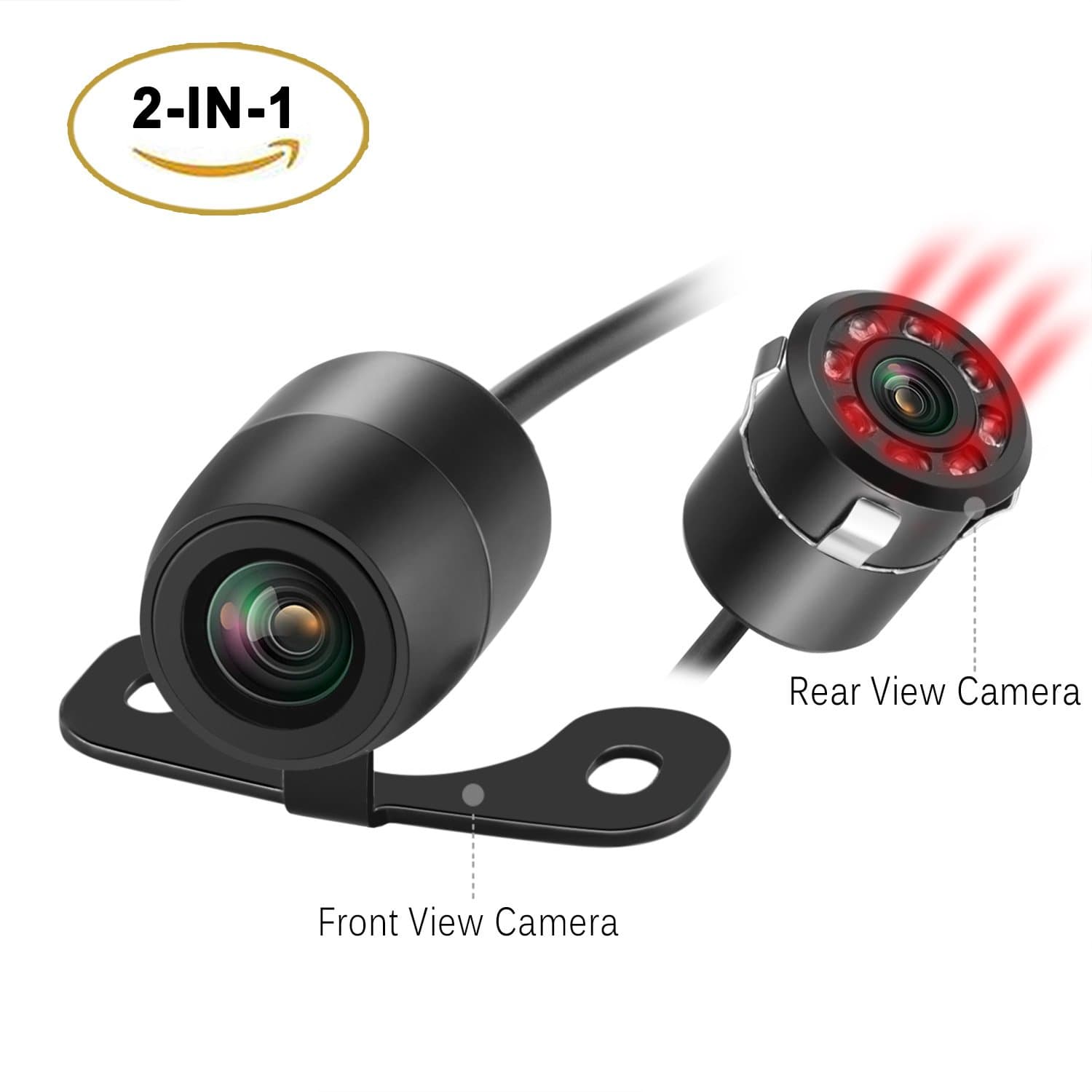 SIVNN LED Car Rear View Backup Camera 2-in-1 Front/Reverse View with HD Infrared Night Vision and 170 Degree Waterproof for Truck & Cars
