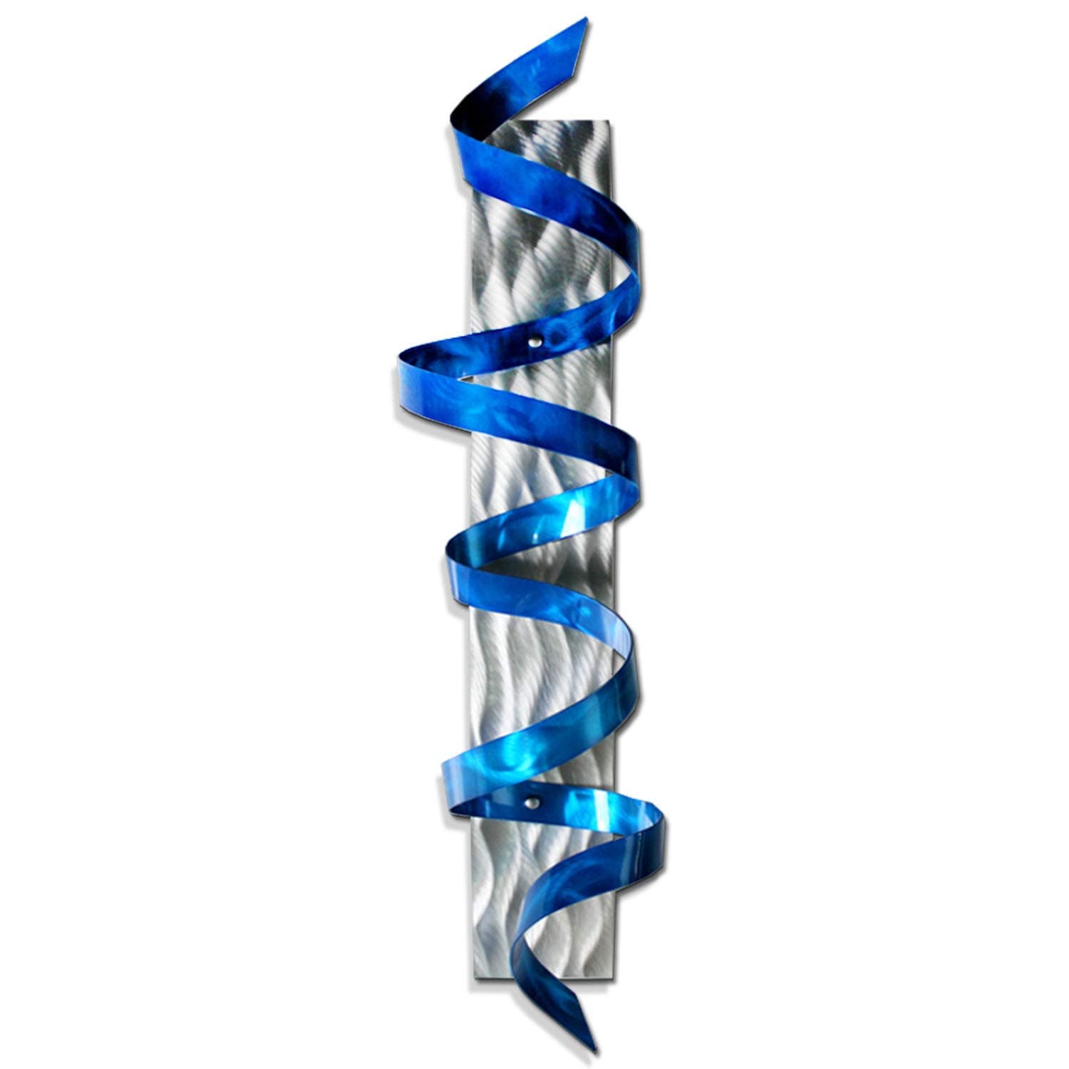 Large Blue and Silver 3D Abstract Metal Wall Art Sculpture - Modern Metallic Wall Accent - Blue Hurricane By Jon Allen - 47" x 10"