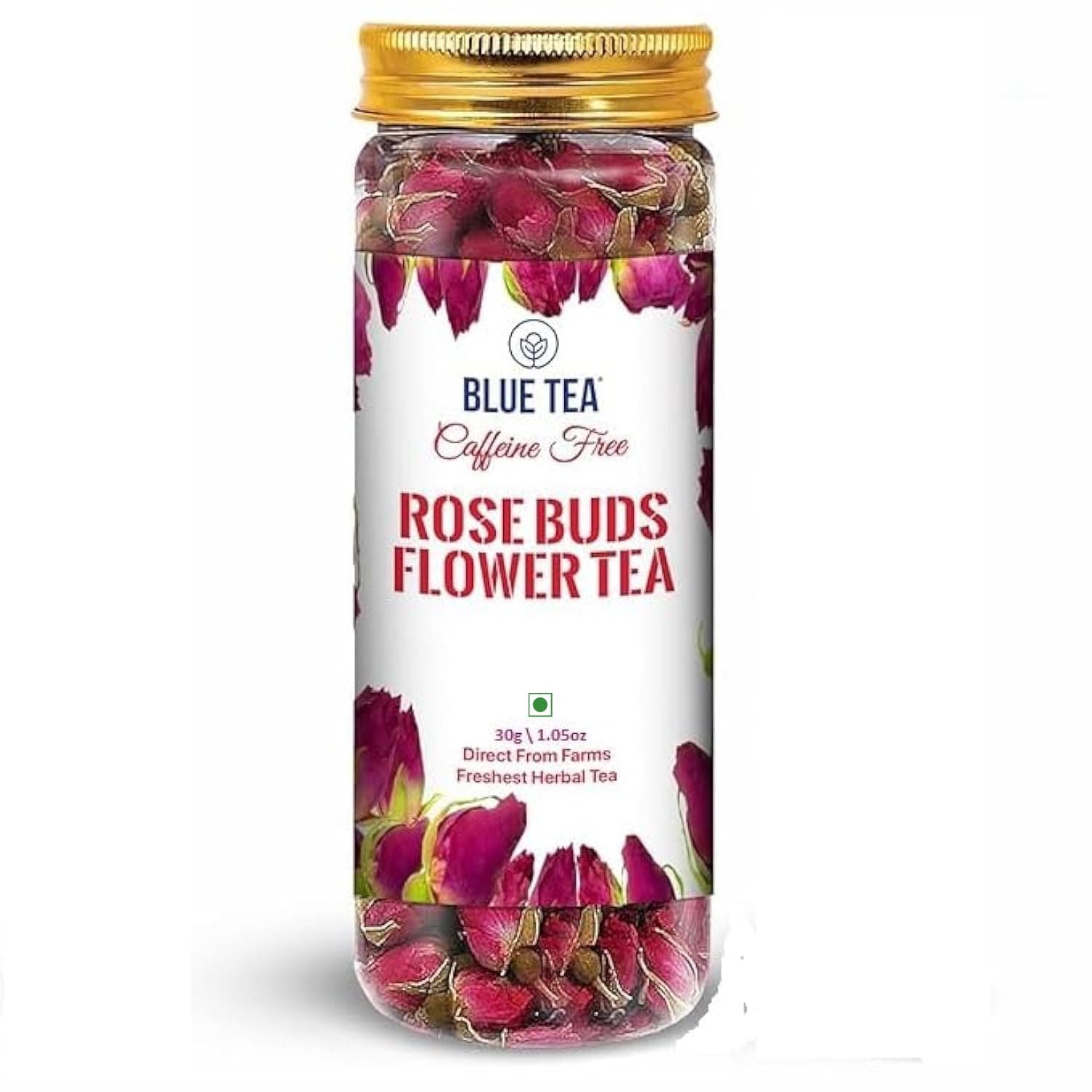 - BLUE TEA - Rose Buds Tea - 30gm - 30 Cups | VITAMIN-C | Beautiful Hair & Skin - Caffeine Free - Natural - Flower Based - Herbal Tea - Non-GMO | Shark Tank Featured| Pet Jar Pack