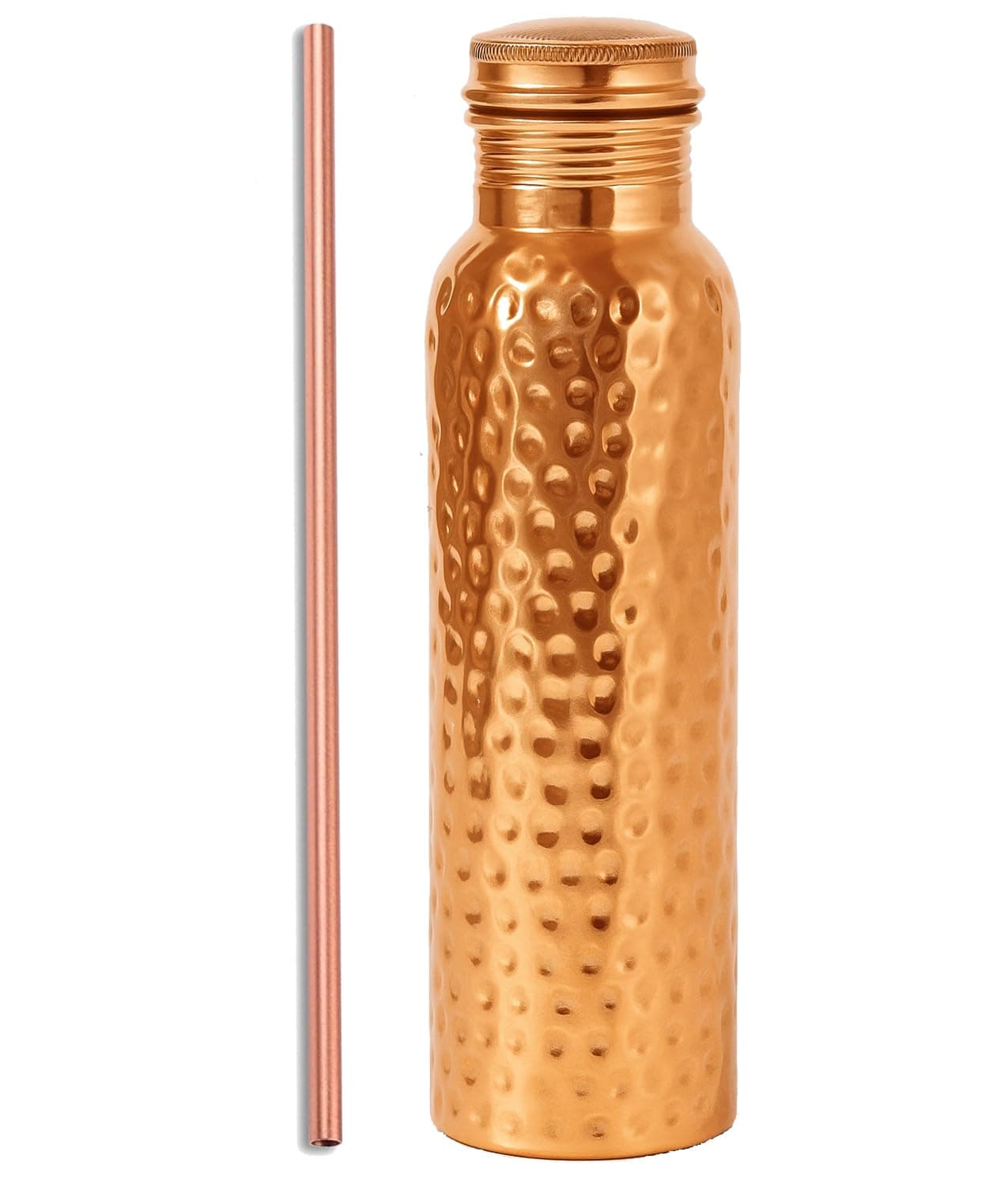Taluka 34 OZ/1000 ML Pure Copper Hammered Water Bottle With Copper Straw Leak Proof Design Vessel For Drinking Ayurveda Health Benefits Pitcher For Sport Fitness Yoga