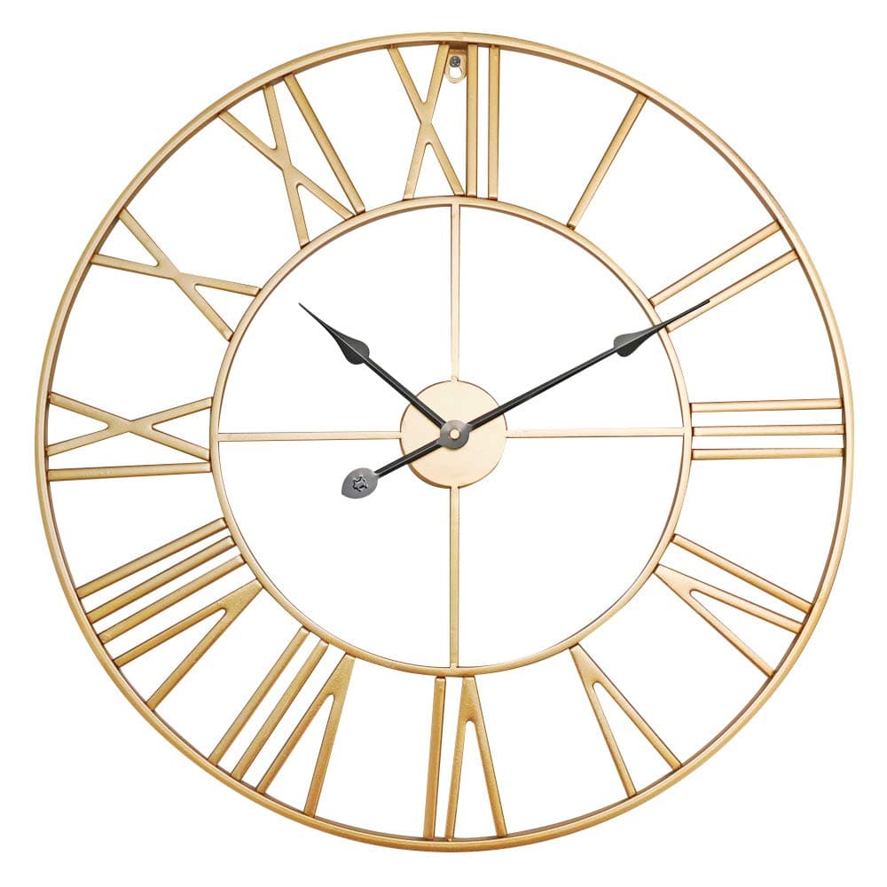 Antic by Casa ChicLarge Metal Wall Clock with QUARTZ Mechanism - 60cm Diameter - Roman Numerals - Vintage Hands - Gold