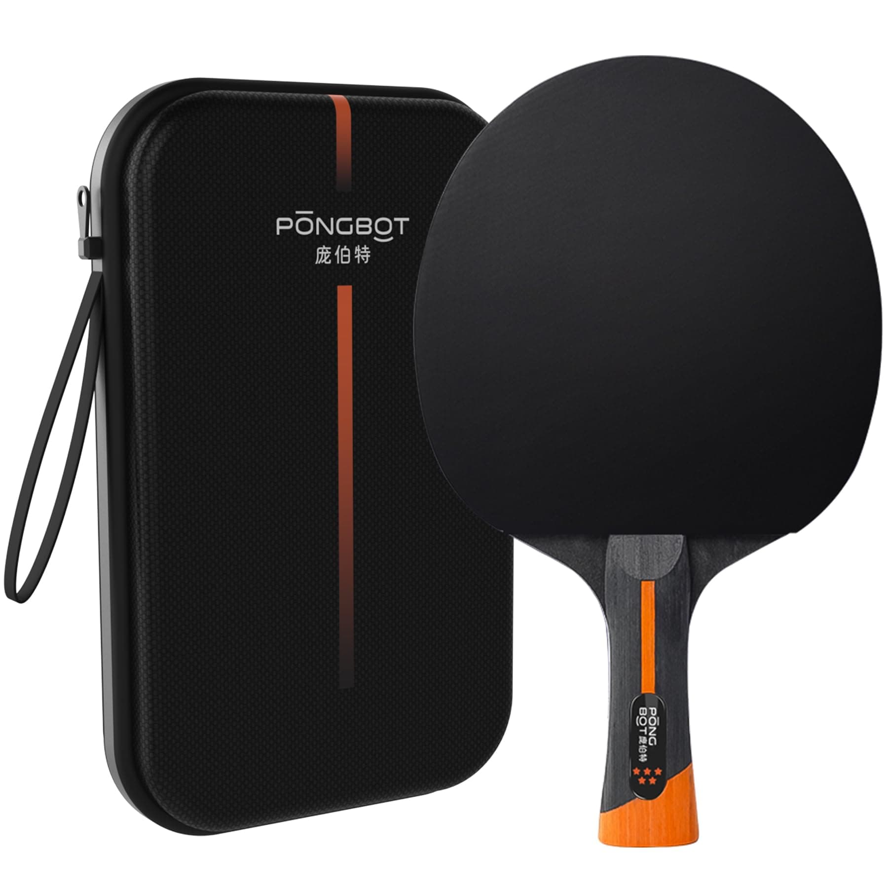 PONGBOT Five-Star Ping Pong Paddle, Professional Level Table Tennis Racket with Hard Case, Carbon Fiber, 7-Ply Blade, Premium Rubber, for Competitive Tournaments and Serious Players