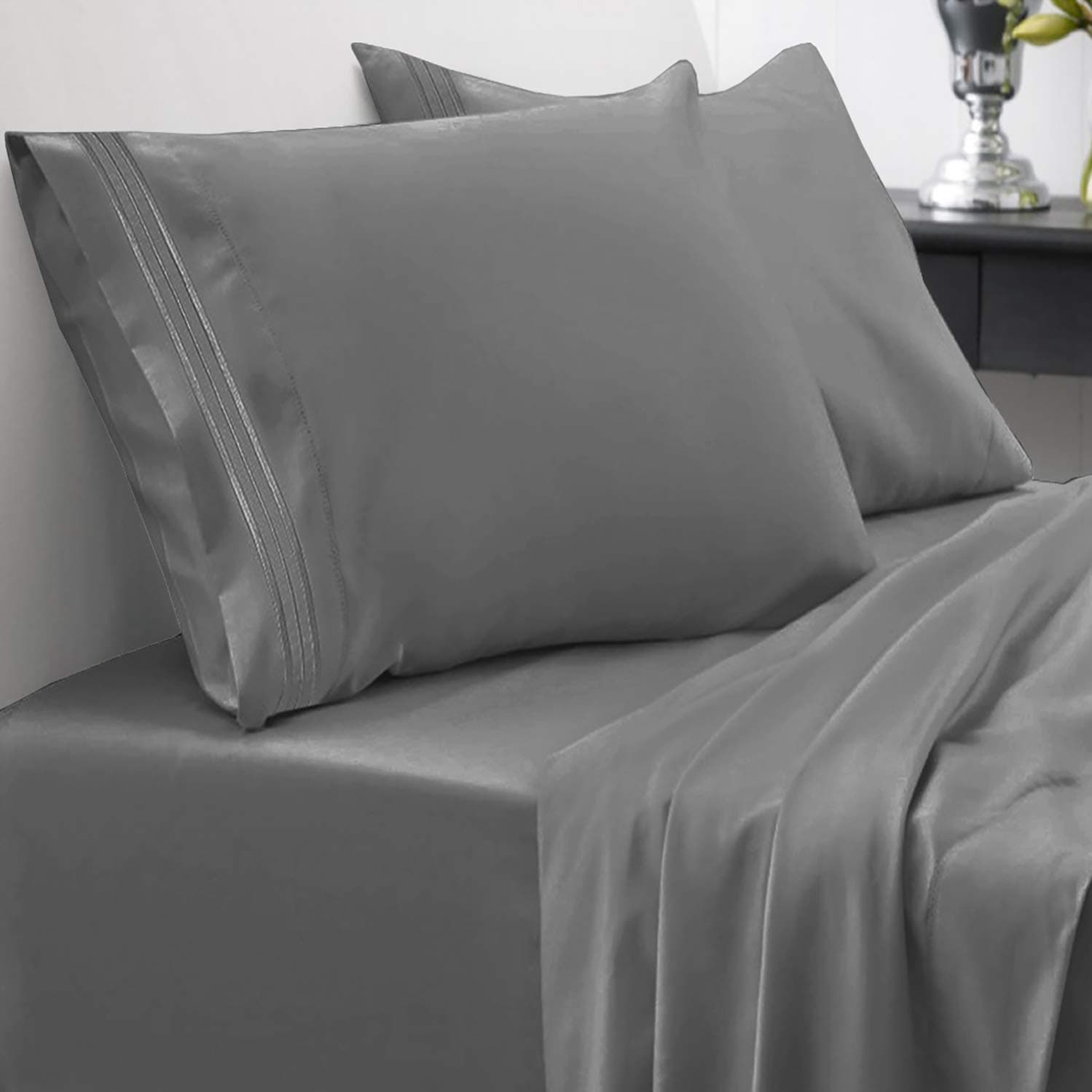 Sweet Home CollectionFull Size Sets - Breathable Luxury s with Full Elastic & Secure Corner Straps Built In - 1800 Supreme Extra Soft Deep Pocket Bedding Set, Set, Full, Gray