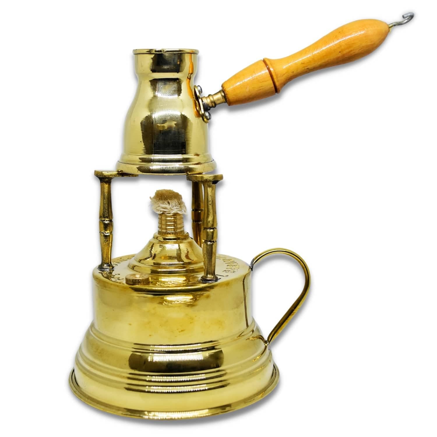 Al Bramony Brass Turkish Greek Coffee Alcohol Burner Maker Table Top Tabletop With Brass Handle Arabian Solid Large Size Hand Hammered Handmade Egyptian Decanter + Pot Ibrik Size N02 (Capacity 2 Cup)