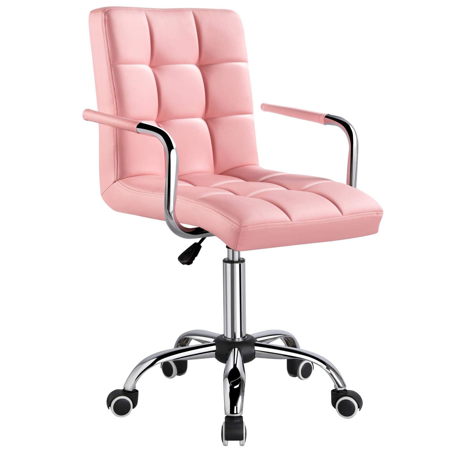 PU Leather Office Chair Adjustable Swivel Computer Chair with Back Support and Arms for Home Study or Office Work Pink