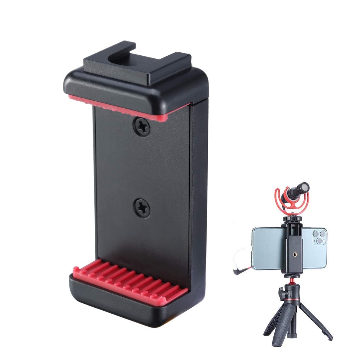ST-07 Phone Tripod Mount with Cold Shoe Mount for Microphone LED Video Light 1/4'' Tripod Screw for iPhone 11/Pro/Pro Max XS Max XR X 8 7 Plus Samsung Galaxy OnePlus Google Pixel Vlog Vlogging