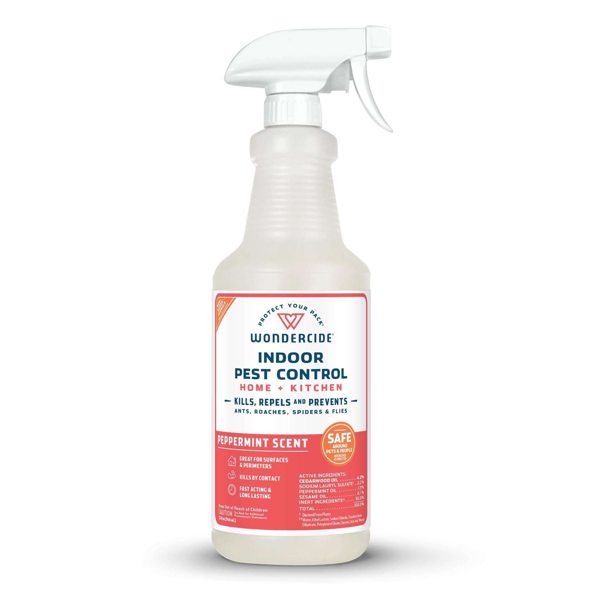 Wondercide - Indoor Pest Control Spray for Home and Kitchen - Ant, Roach, Spider, Fly, Flea, Bug Killer and Insect Repellent - with Natural Essential Oils - Pet and Family Safe— Peppermint 32 oz