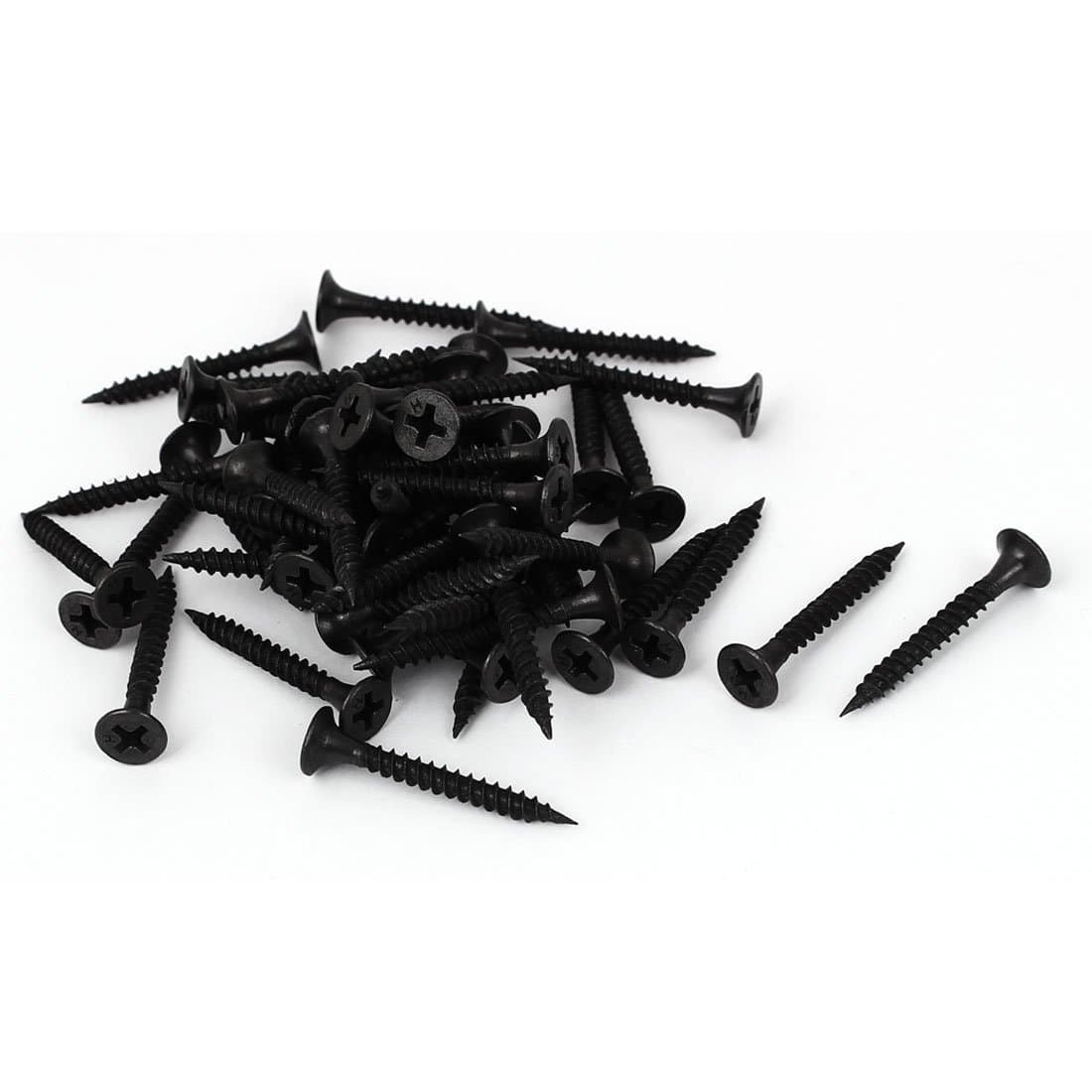 Versa-Mart Multi-Purpose Screws - Flat Headed Wood Screws - Hardened & Yellow Zinc Plated - Size 25mm - Pack of 35 (Black) (25MM, Black)