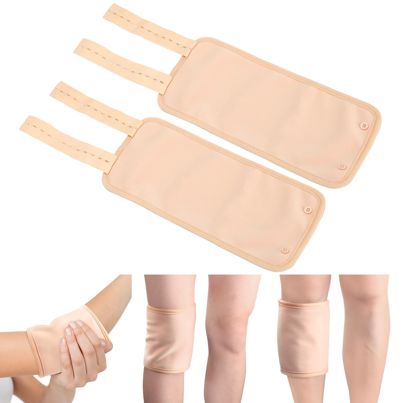 Tiga 2 Pack Castor Oil Wrap - Reusable Organic Thyroid Patch For Knee, Calf, Knee To Improve Circulation (Oil Not Included), Khaki