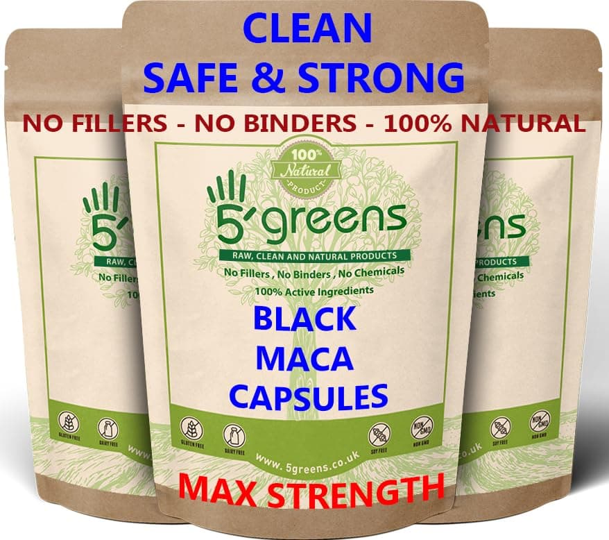 Black Maca Capsules Gelatinized - 6000mg Black Maca Root (180 Capsule Pouch) 600mg 10:1 Extract Black Maca Capsules
