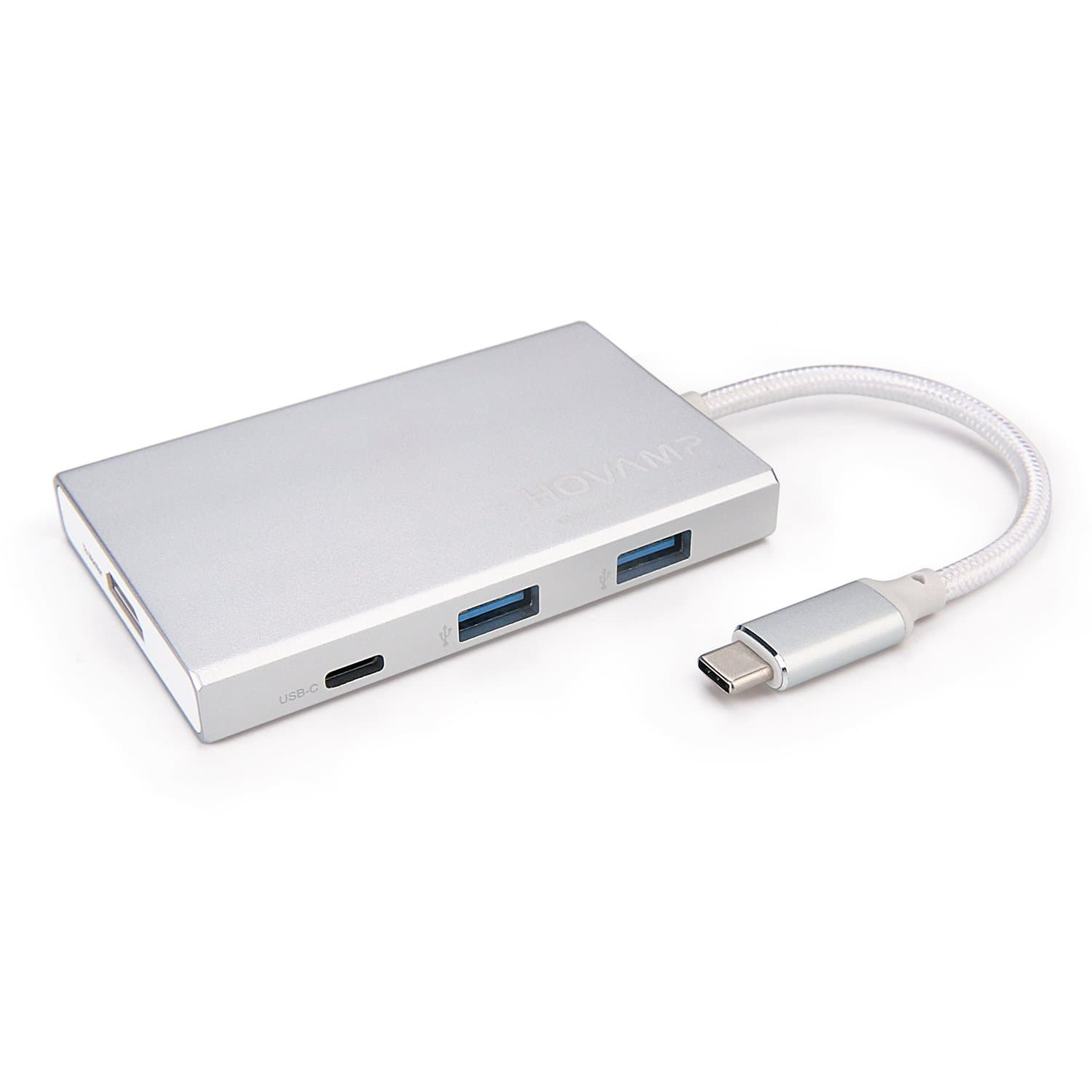 USB C Hub, HOVAMP MU-03 4-Port Type C Hub 3.1 with Power Delivery for Charging, HDMI Output and 2 USB 3.0 Ports for MacBook 2016/2017, Google Chromebook 2016 and more, Alumillium Housing - Silver