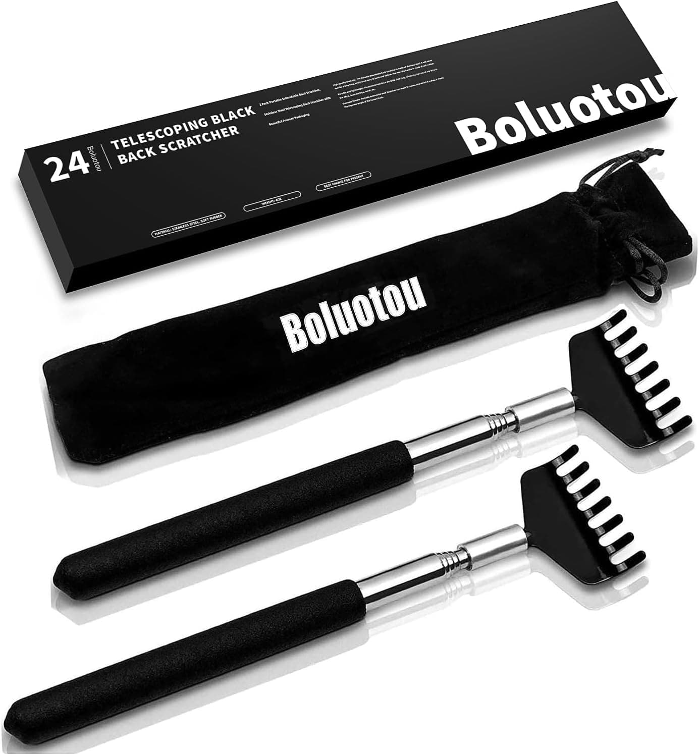 2 Pack Portable Extendable Back Scratcher, Stainless Steel Telescoping Back Scratcher with Beautiful Gift Packaging