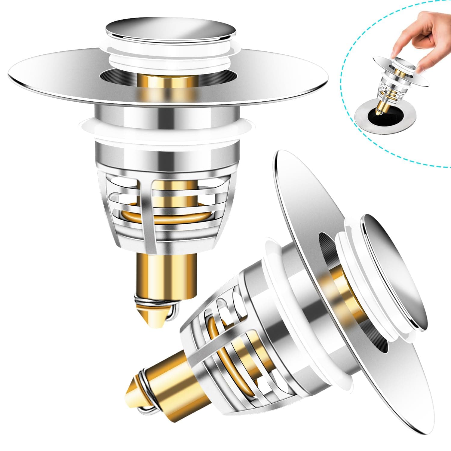 2 Pack Universal Bathroom Sink Stopper,Basin Pop Up Bathroom Drain Stopper Wash Basin Bounce Drain Filter,for 1.06"~1.61" Bathroom Sink,Sink Drain Strainer Cover,Drain Plug (2 PCS)