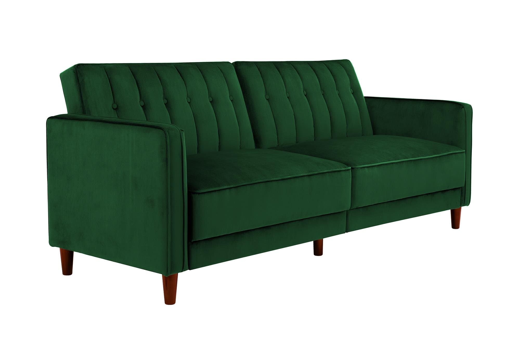 Dorel Pin Tufted Transitional Futon Sofa Bed - Green Velvet, 207 x 87 x87cm (WxDxH)
