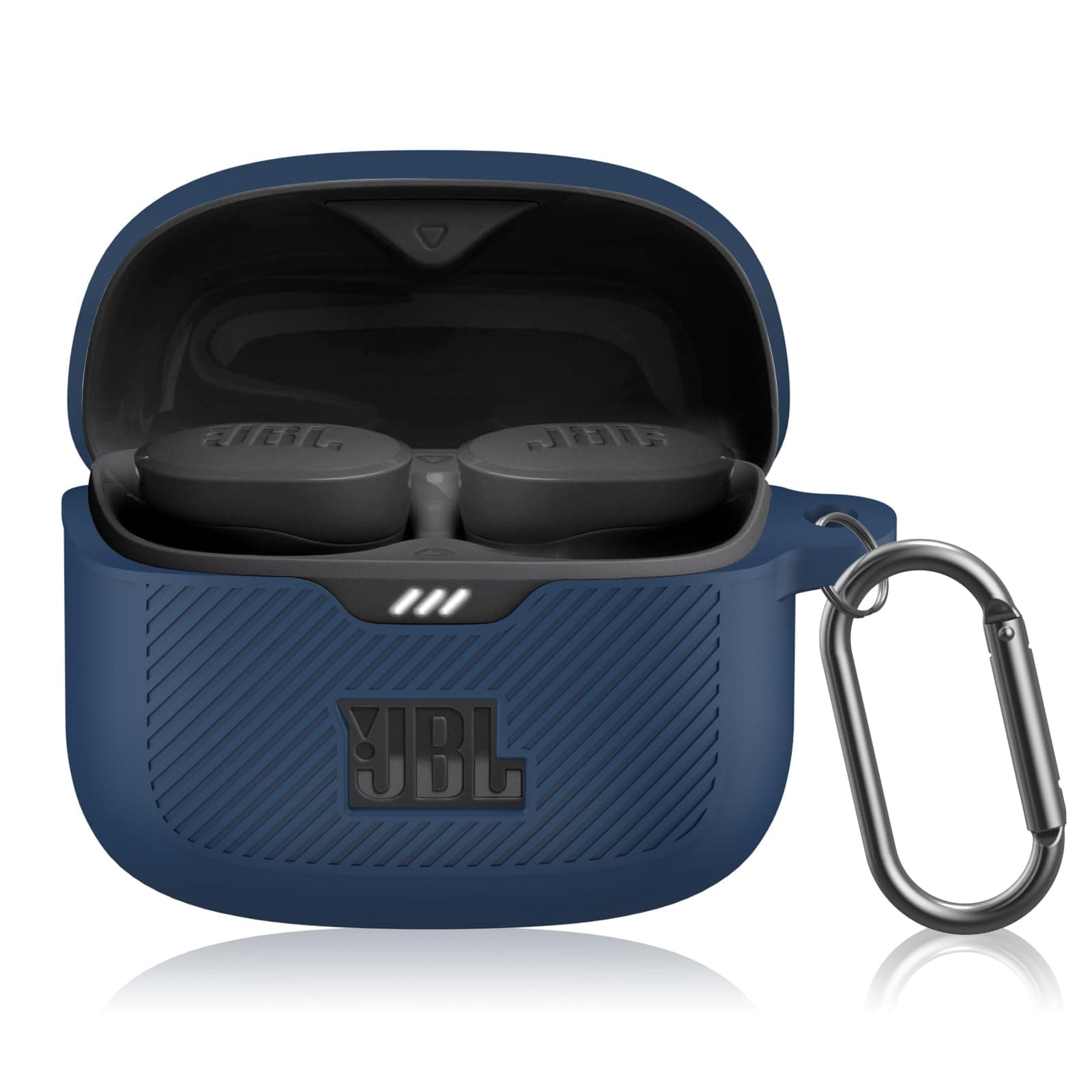 for JBL Tune Buds Case Cover, Soft Silicone Protective Earbuds Case Front LED Visible, Only Compatible with JBL Tune Buds, Headphones Charging Case with Carabiner Accessories Set(Blue)